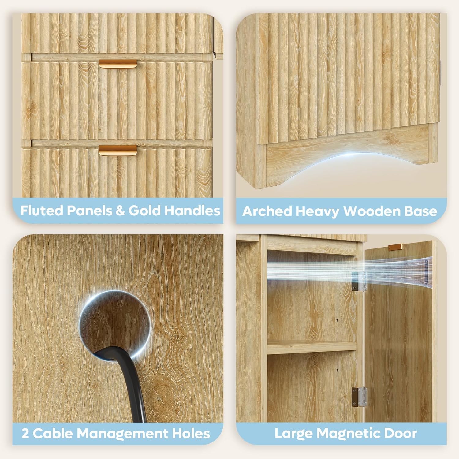 Bestier 62 Inch Home Office Desk with Drawers, Fluted Executive Desk with Ample File Drawer, Keyboard Tray & Storage Cabinet for Study, Living Room, Bedroom, Natural Oak