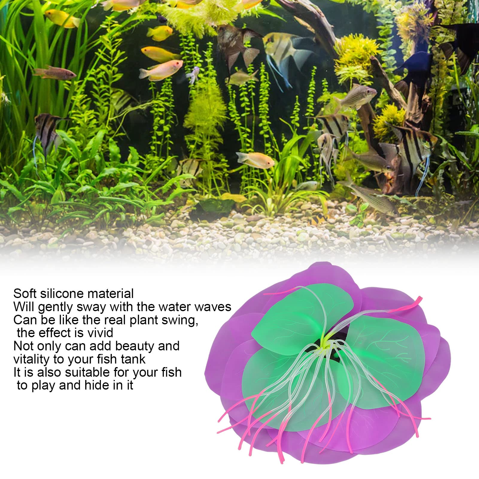 Tyenaza Lotus Fish Tank Decoration, Fish Tank Ornaments Silicone Glowing Lotus Plants Aquarium Decoration for Fish Tank(Purple)