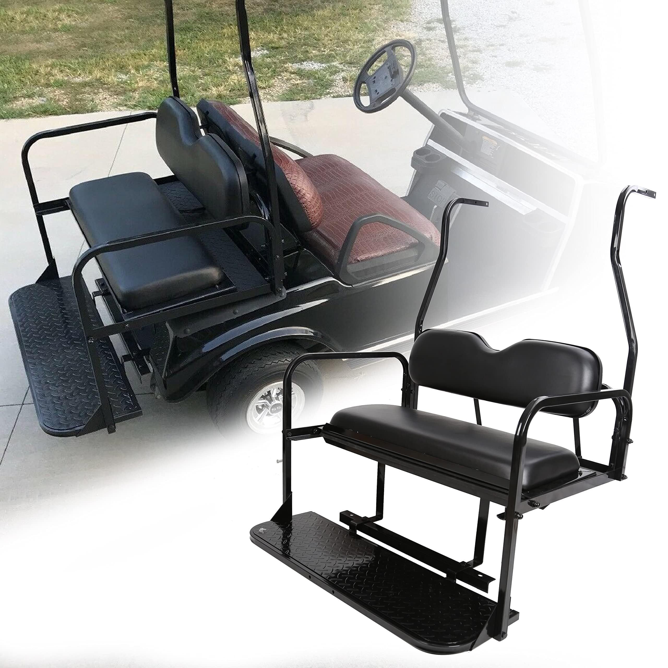 ECOTRICRear Flip Folding Seat Compatible with 2000.5-Up Club Car DS Model Golf Cart w/Extra Grab Bar 400 lbs Weight Capacity-3 Packages