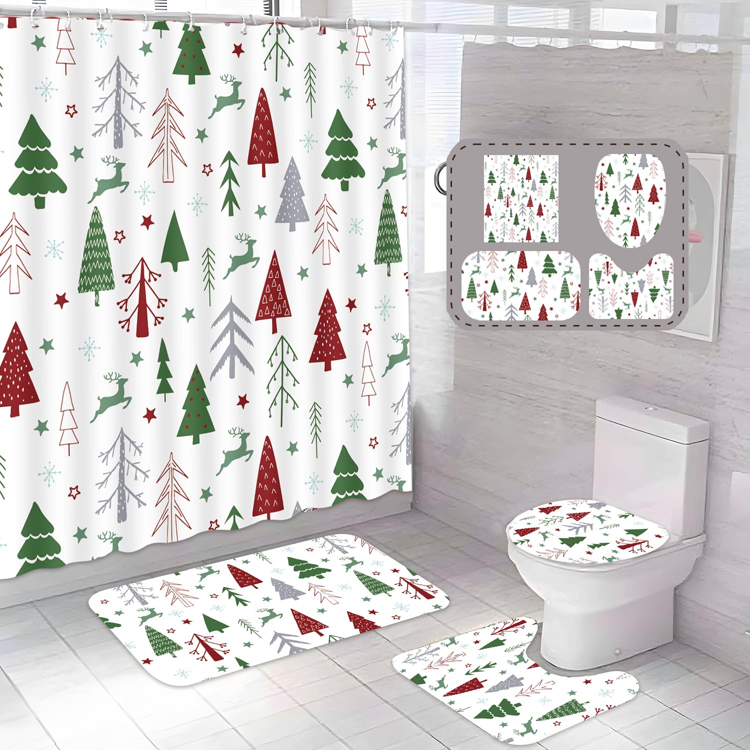 Amazon.com: KMCCUMBER 4 Pcs Christmas Bathroom Sets with Christmas ...