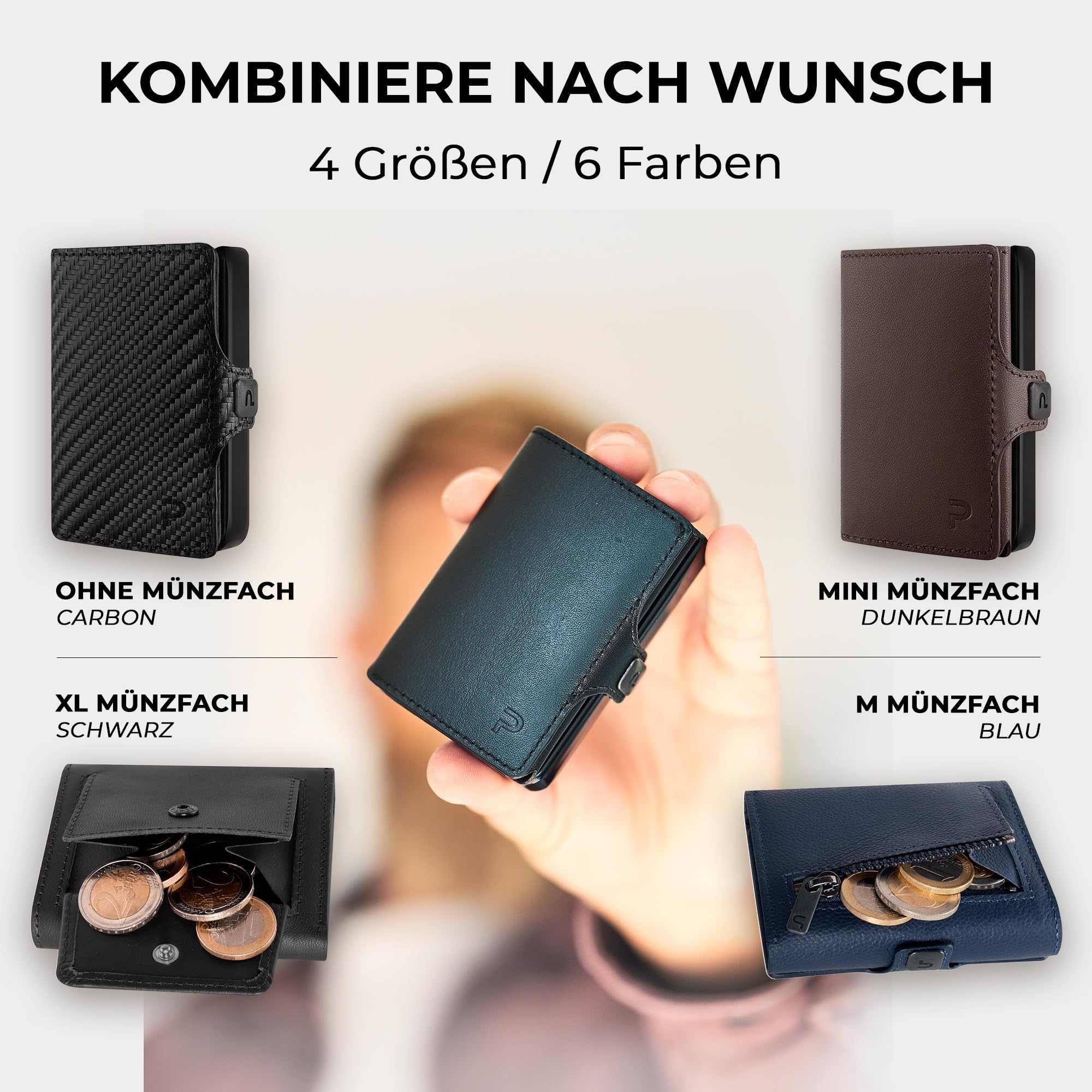 Bargeld-Tasche AirTag Erweiterung mit Münzfach für bestehendes KLIK Slim Wallet, Zusatz Austausch-Cover für Kartenhalter oder als Add-On mit RFID-Schutz