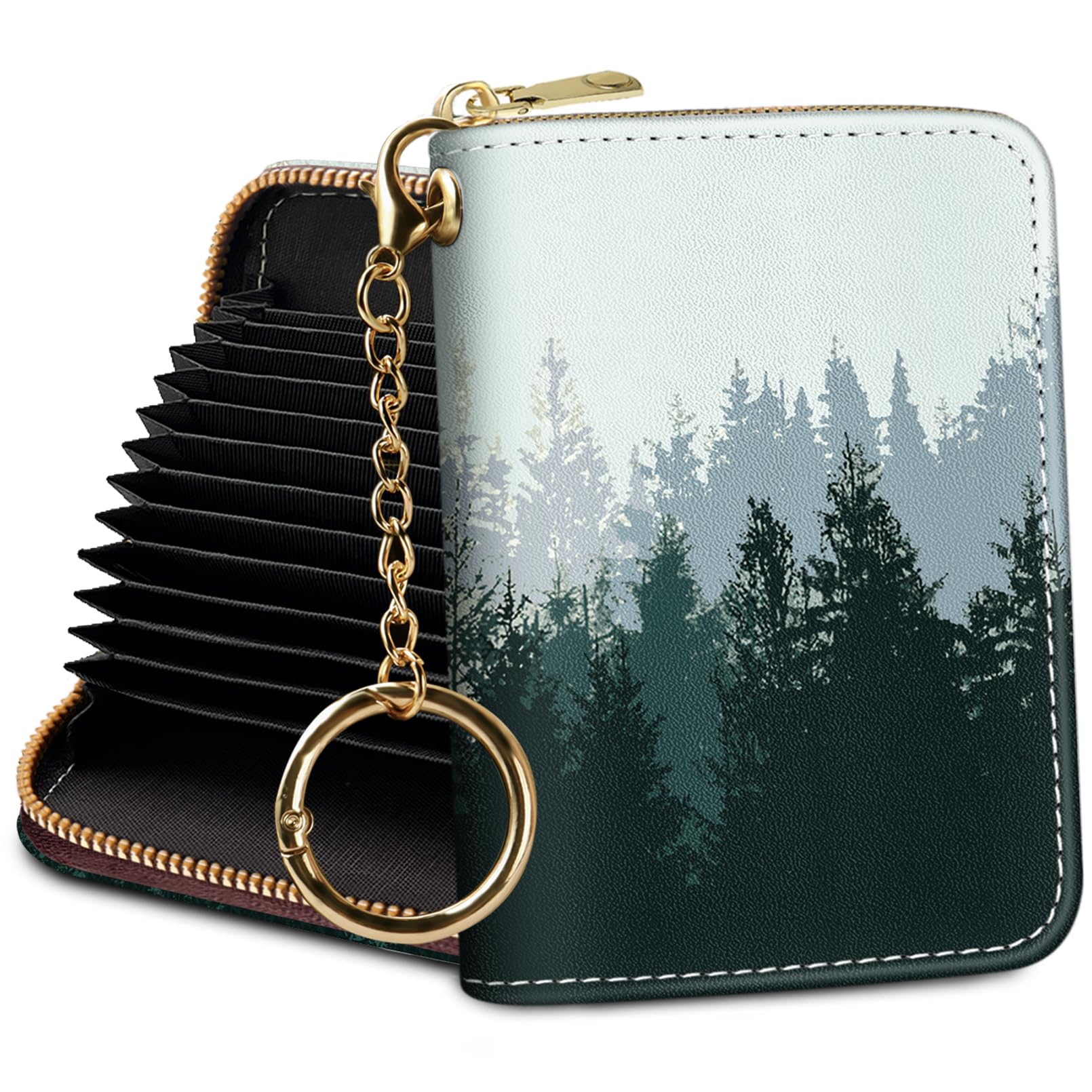 Credit Card Holder RFID Wallet, Small Card Holder Wallet for Women with Keychain Zipper, Funny Leather Print Credit Card Wallets Accordion Gift