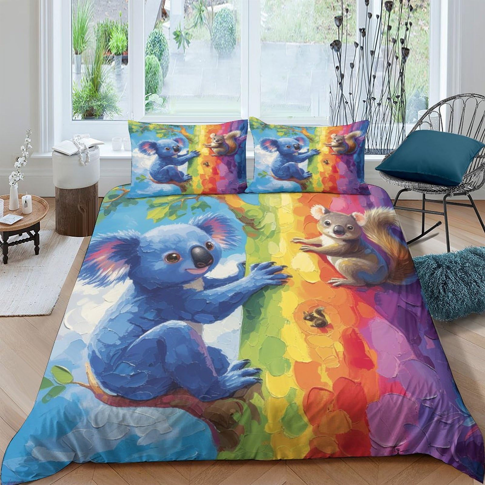 Stampato in 3D Cartoon Kaola Copertina Stampata Microfibra Disegnata Biancheria Da Letto Stile Morbido Set 3 Pezzi,Double（200x200cm）, Per Adolescenti E Adulti