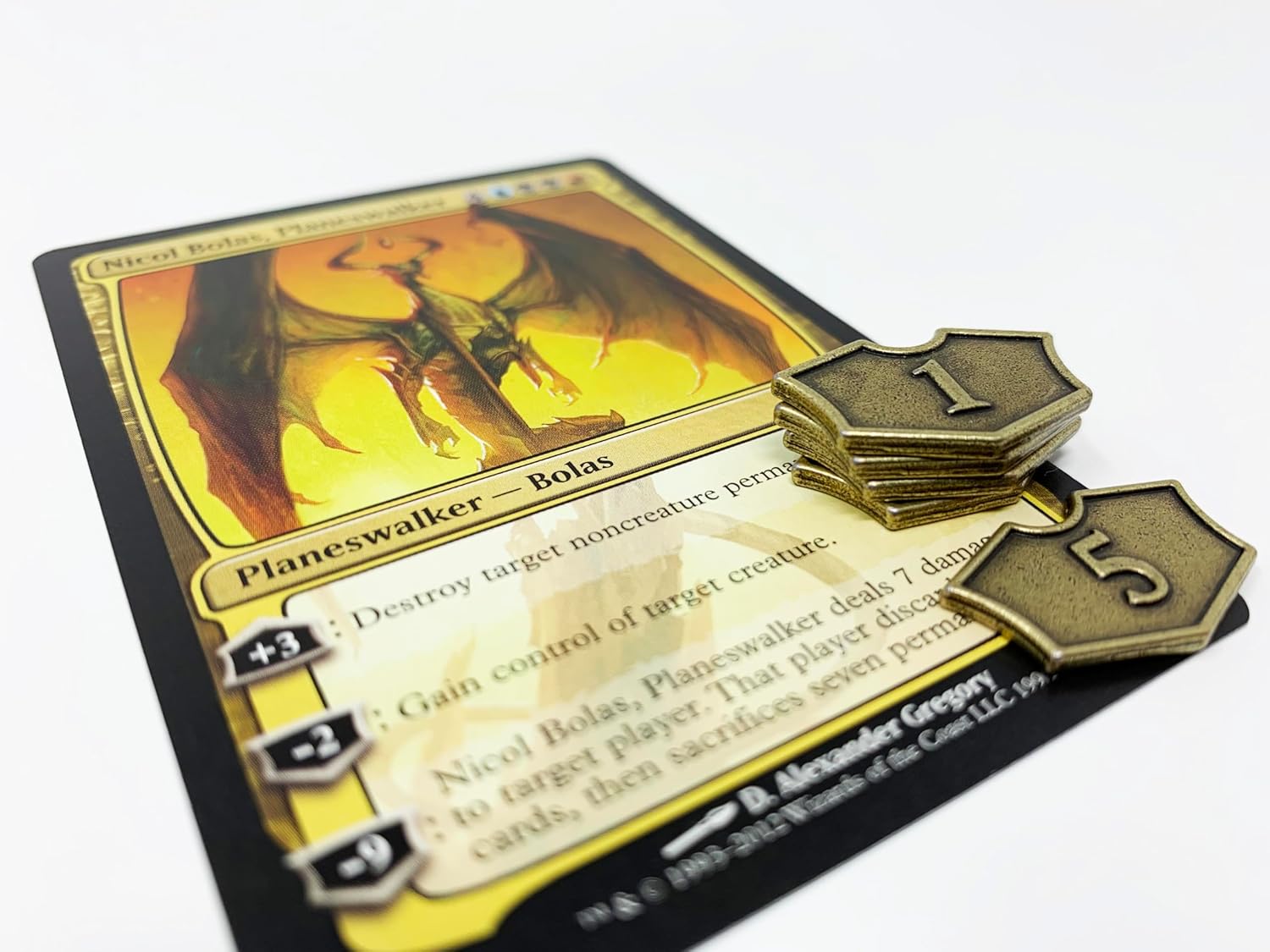 Citadel Black MTG Reversible Loyalty Counters Set of 20 Metal Tokens - with Drawstring Pouch, Antique Gold Finish Metal Tokens, Designed for Magic: The Gathering