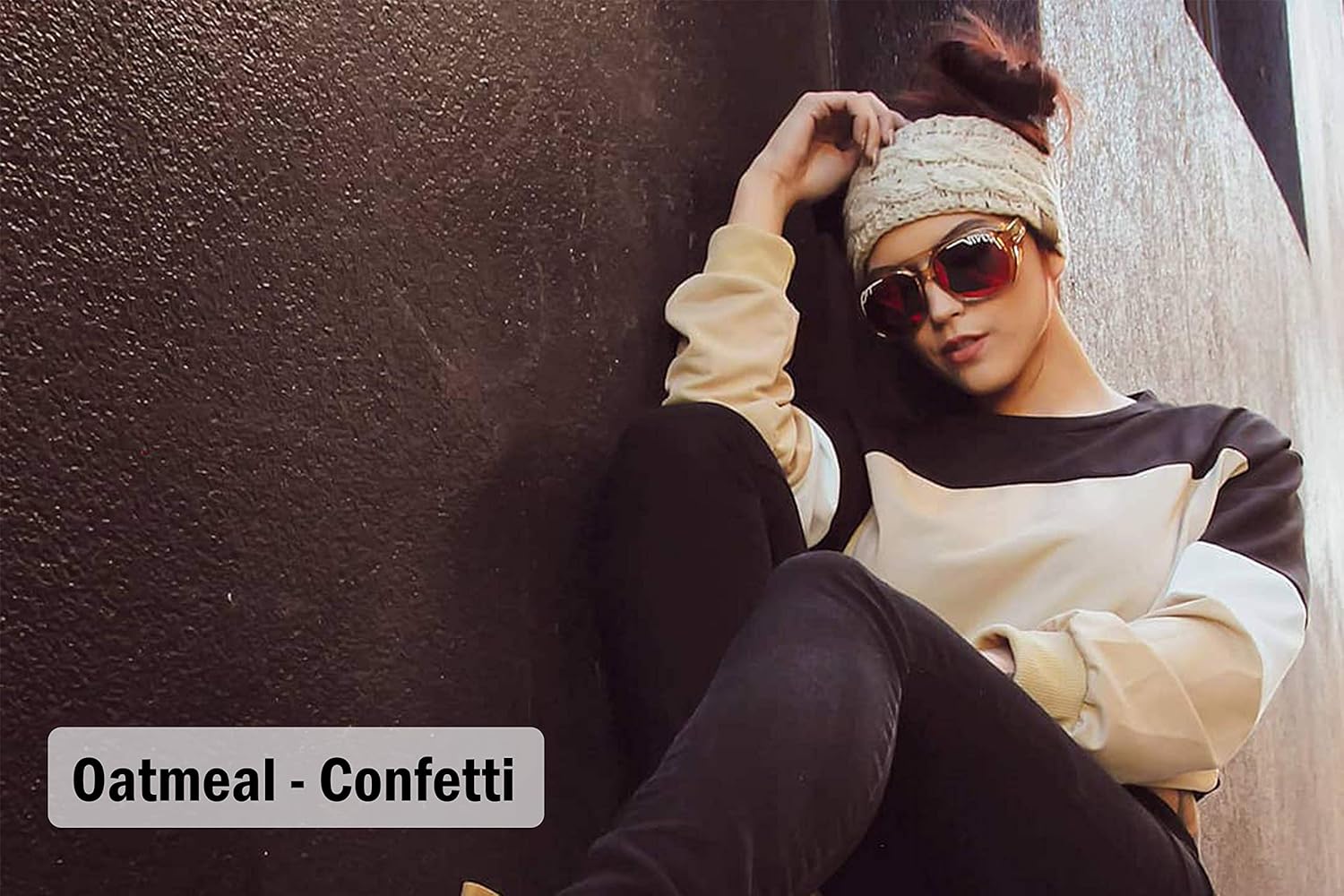 Funky Junque Women’s Fleece-Lined Knit Headband – Confetti Ear Warmer for Winter, Cozy Sherpa Interior, Soft Stretch Fit - 2 Pack: Black & 4 Tone Kaleidoscope #32 - Image 6