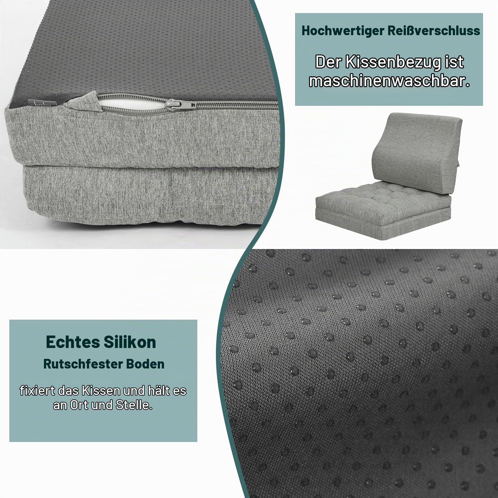Shinnwa Memory Foam Fernsehsessel Sitzkissen mit Rückenkissen für ältere Menschen, 50x50x12.7CM Dual Layer Sitzerhöhung Rutschfestes Sitzkissen für Sofa, Grau