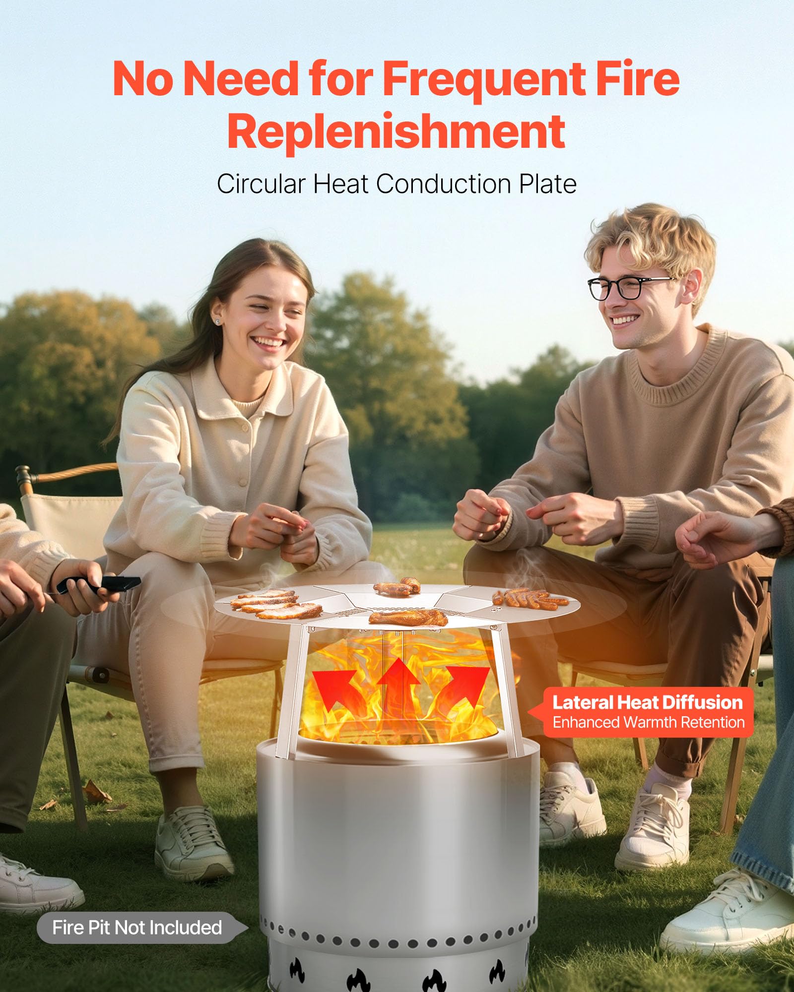 VEVOR Deflettore di Calore per Braciere da 635 mm Deflettore per Braciere da Falò in Acciaio Inox 304 per Stufa Solo Yukon, Forma di Rotonda, Copribruciatore Staccabile, Accessori da Campeggio
