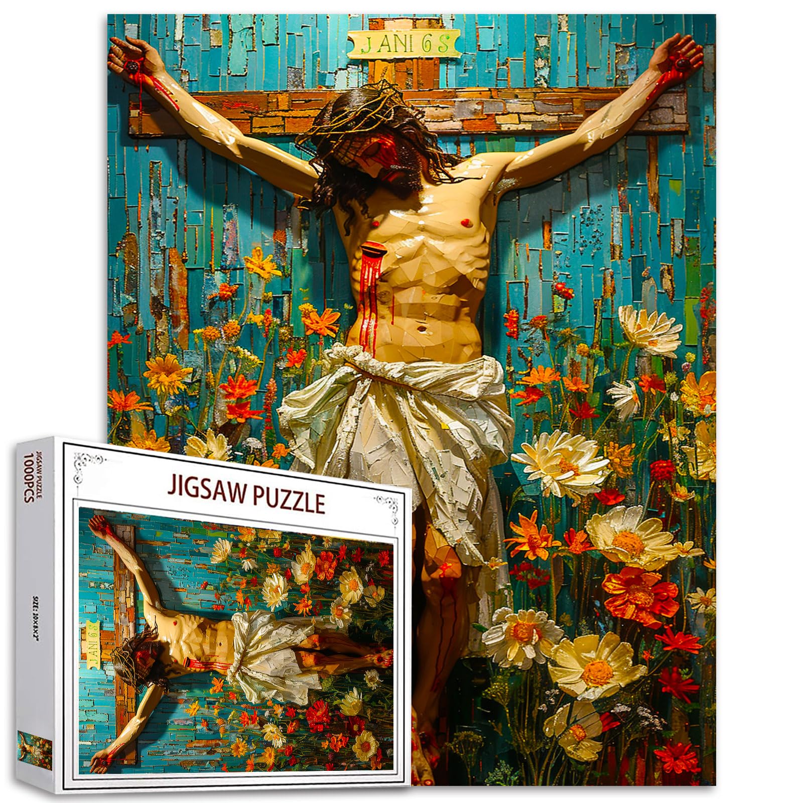 1000 Piece Jesus Jigsaw Puzzles for Adults Jesus on The Cross Puzzles Christ Religious Puzzle Art Wall Decor DIY Puzzle Gifts Challenging Family Activity for Game Nights