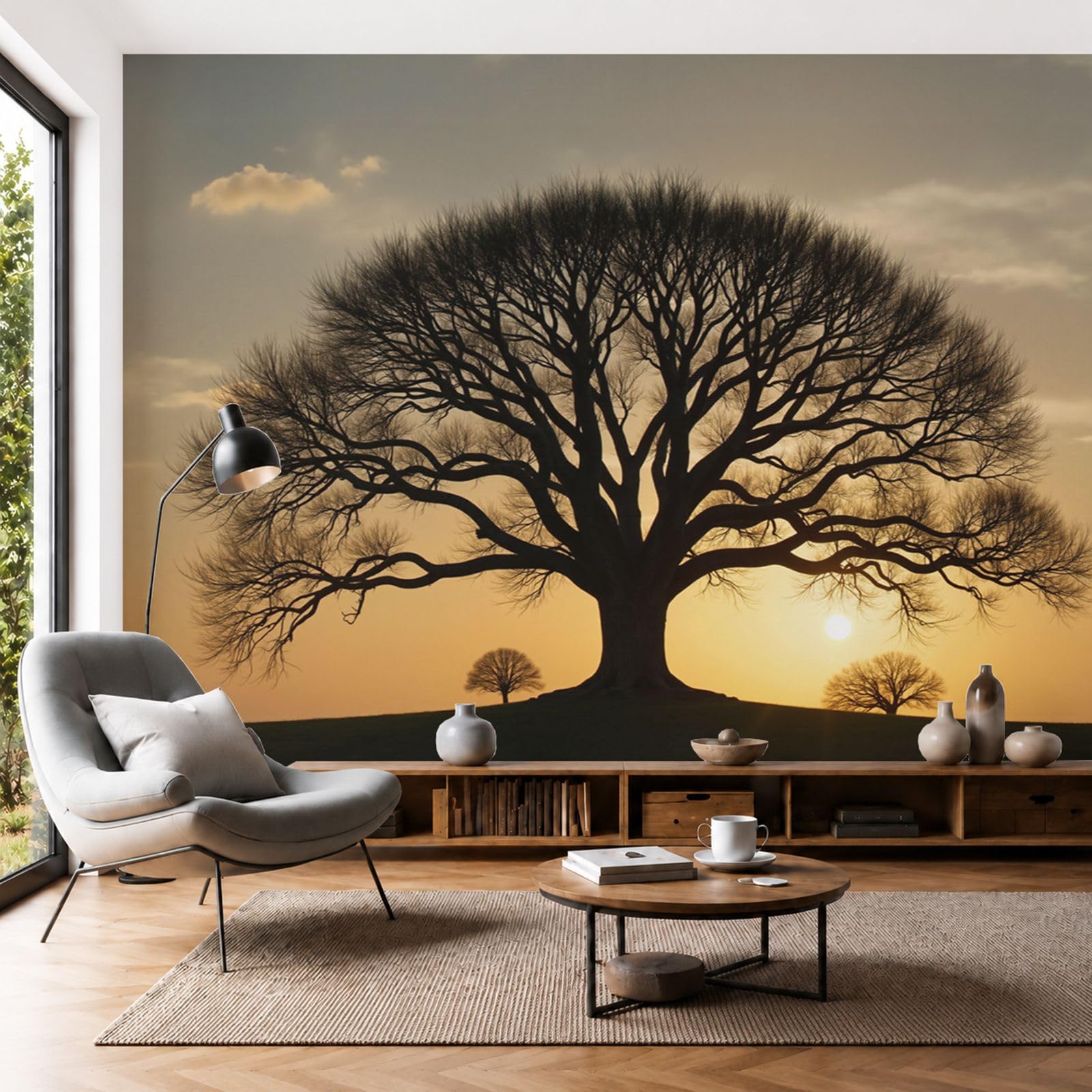Papier Peint Panoramique Arbre Géant Mort Poster Mural 3D Lumineux pour Grand Mur Sombre