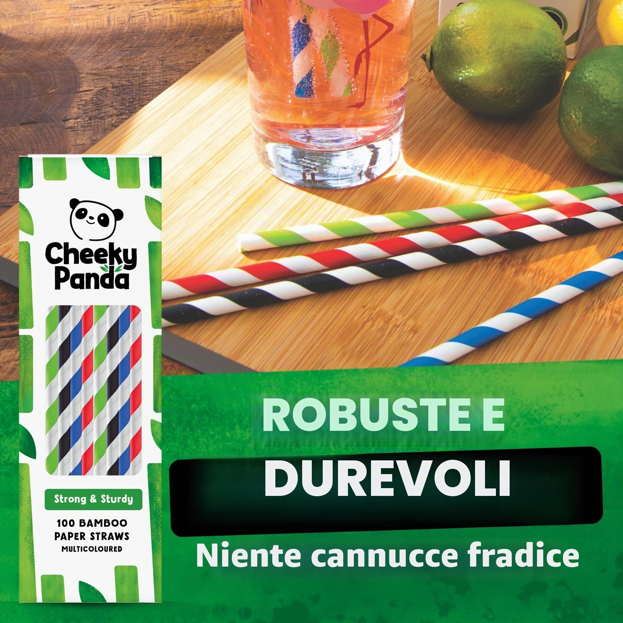 The Cheeky Panda Cannucce Multicolori in Bamboo | 100 Pezzi | 200mm