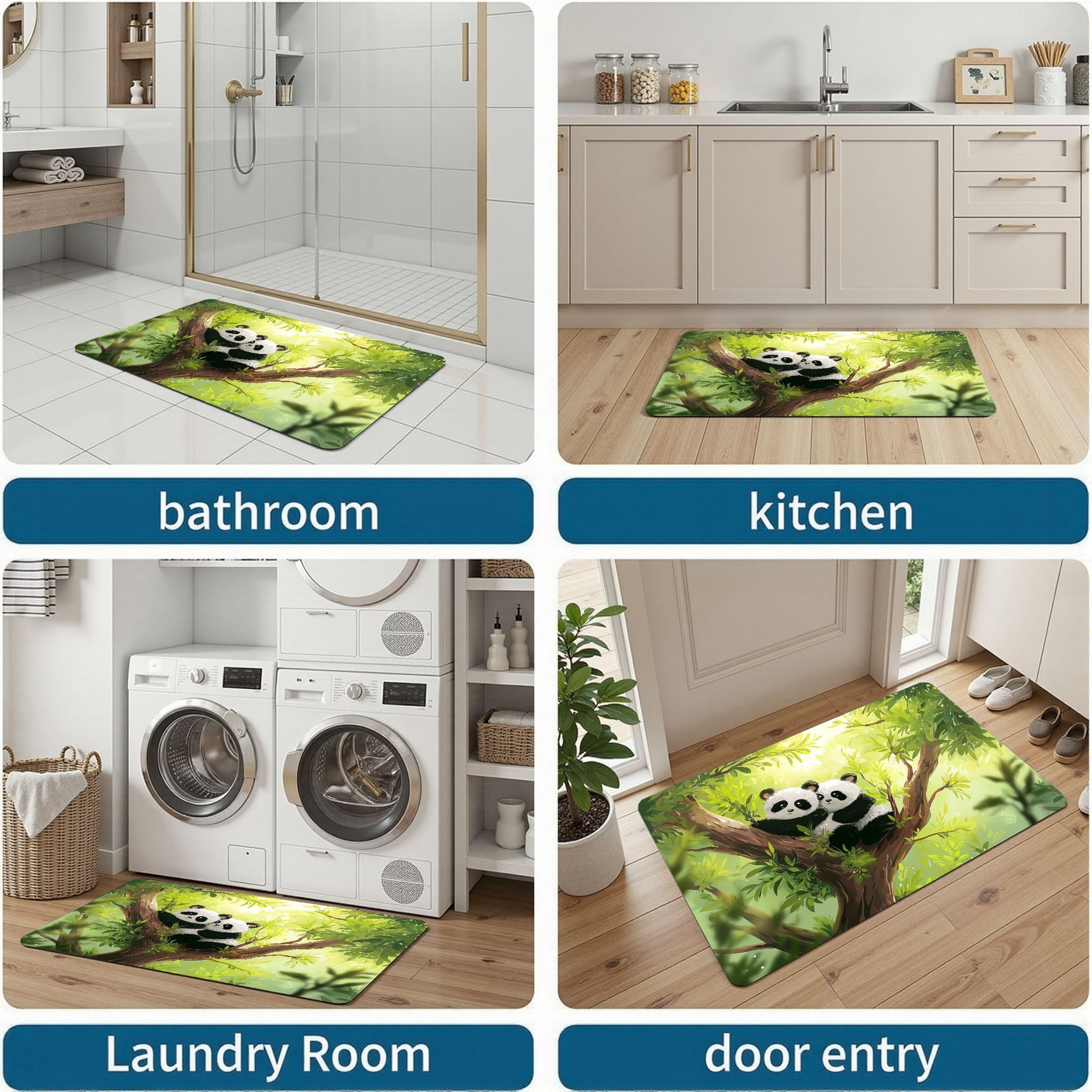 Waschbar Fußmatte Panda Aus Astbaum - 80x120cm -Willkommen Fussmatte Wald-Cartoon-Tiere rutschfeste Fußmatte für den Eingang für Hauseingänge, Flure, Außentüren