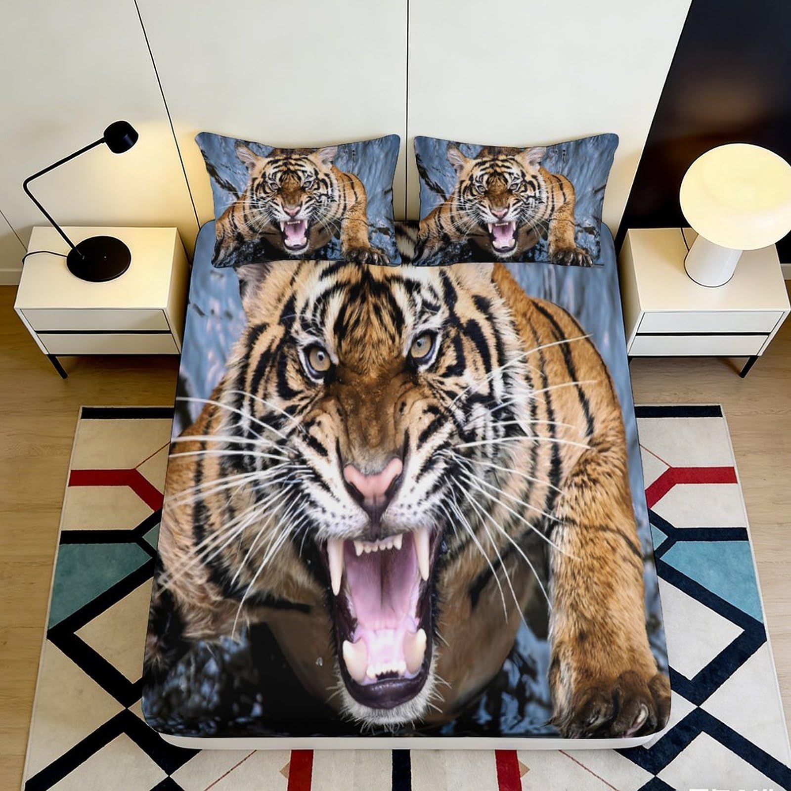 Jqzkxnhpbr Style-8 3D Printed Tiger Wild Fitted Sheet Microfiber Soft Breathable Jungle Animal Bed Cover For Bedroom Dorm Mattress Protection Decor 90X200x25cm