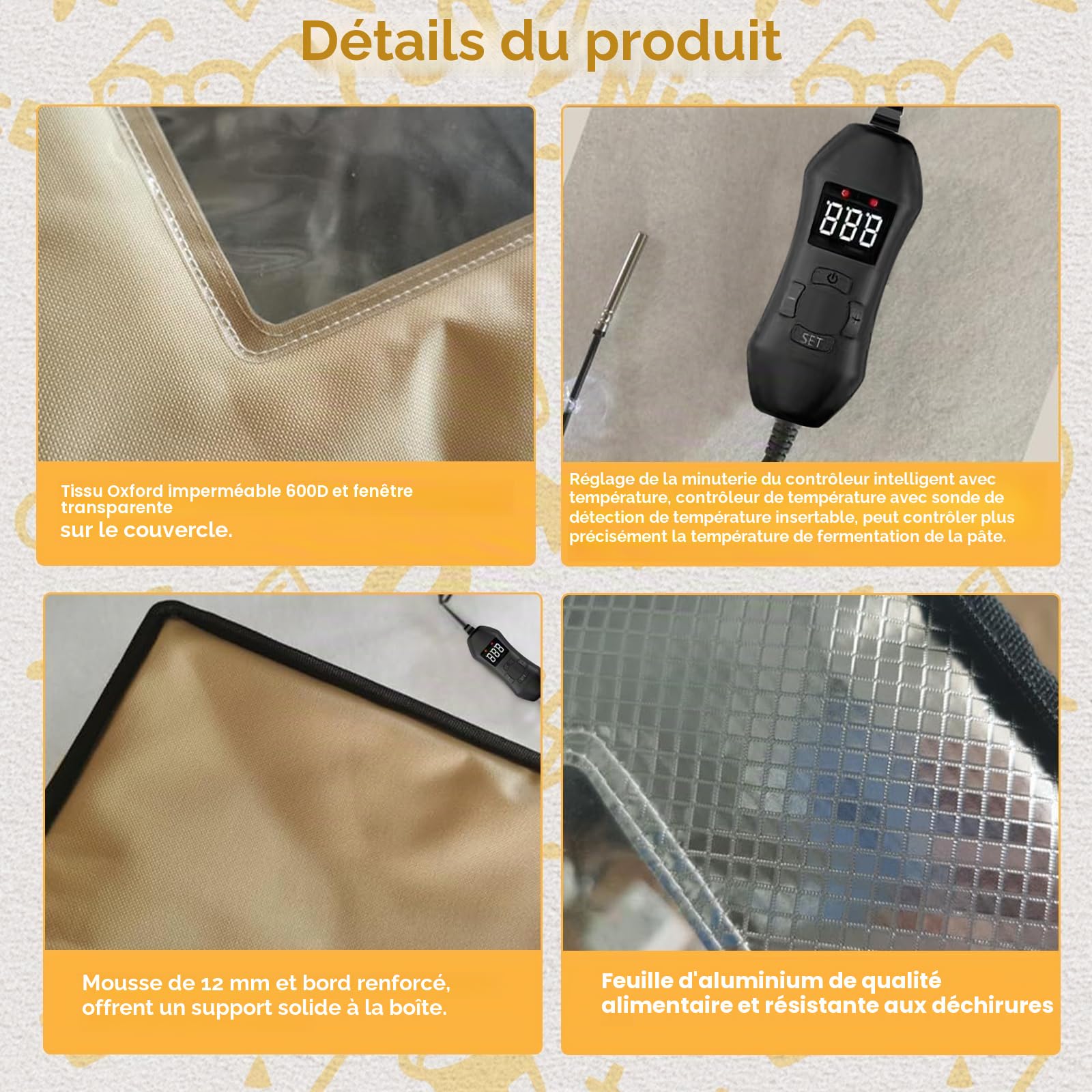 Boîte de fermentation à pain, boîte à pain électrique polyvalente avec capteur de température NTC insérable de 50~113 °F, affichage numérique, minuterie de 0 à 12 heures pour yaourtières au levain