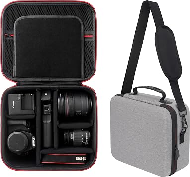 DSLR Camera Case for Canon EOS Rebel T7/T100/R50/R6 Mark II/R7/R8/90D/5D Mark IV, Fits Sony, Nikon DSLRs, Holds Lens & Tripod with Adjustable Dividers, SD Card Storage Grey, L