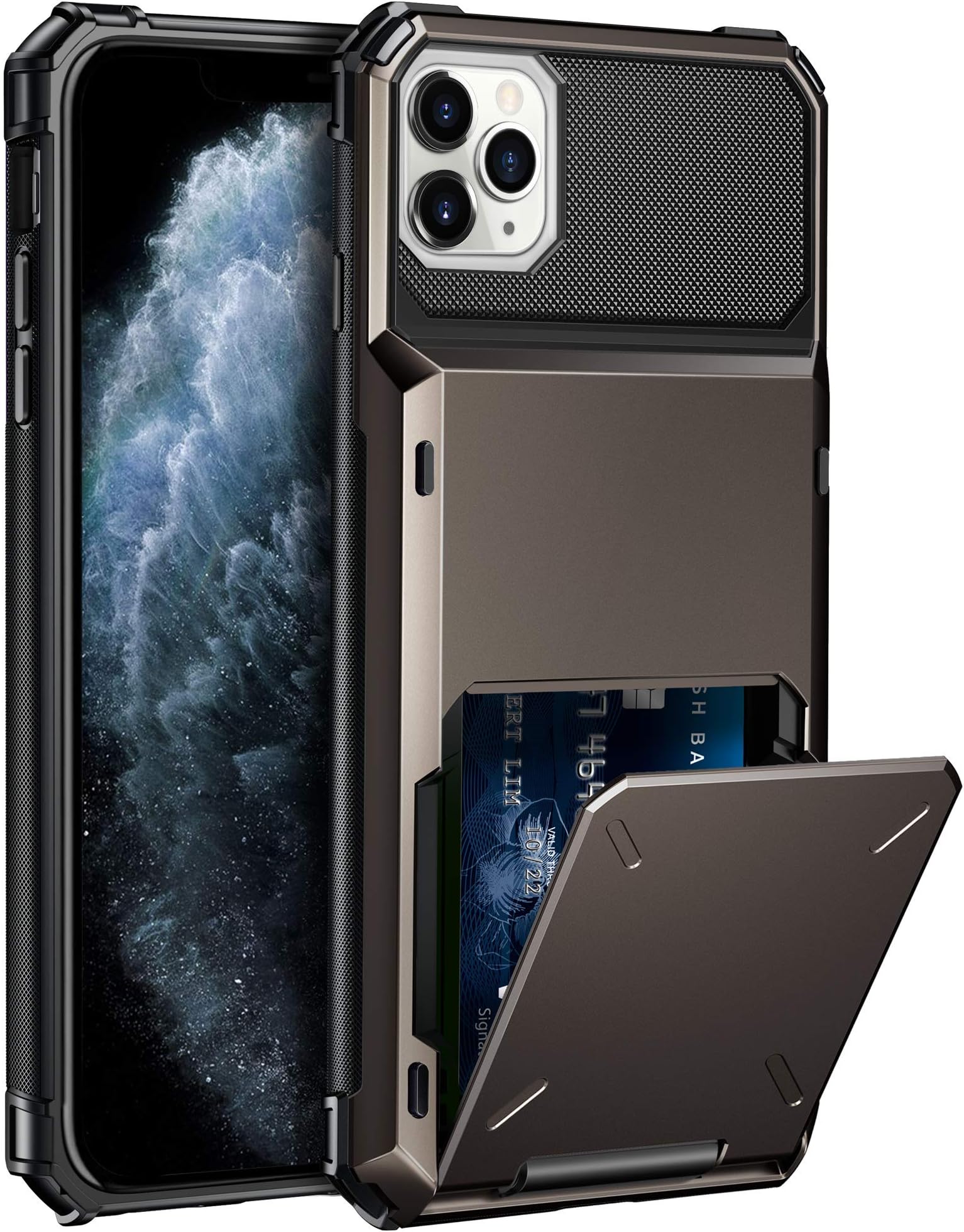 ELOVEN Wallet Case for iPhone 11 Pro Max with Card Holder, Shock Absorption, Heavy Duty Drop Protection, Gun Metal