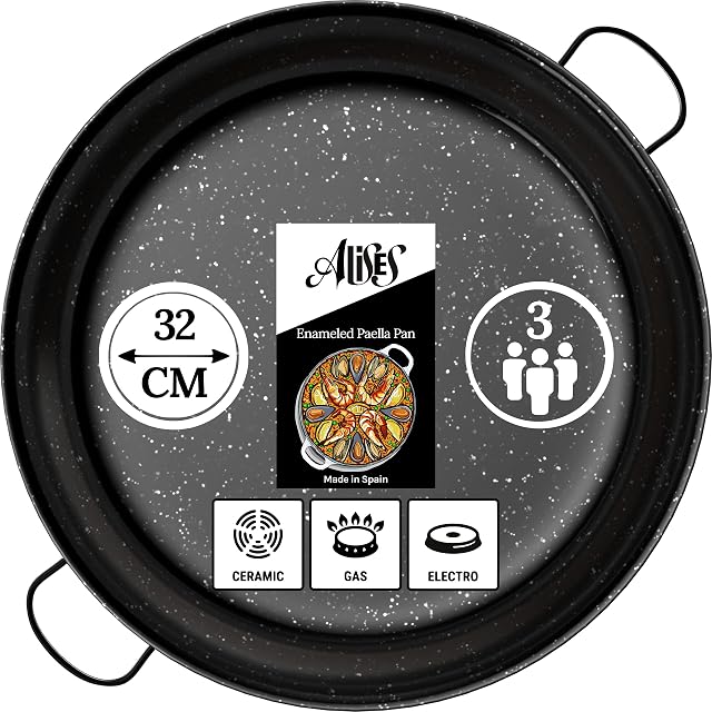 Alises - Enamelled Carbon Steel Pan (Naturally Non-Stick) Paella Pan 32 cm - Paella Pan Regular 32 cm