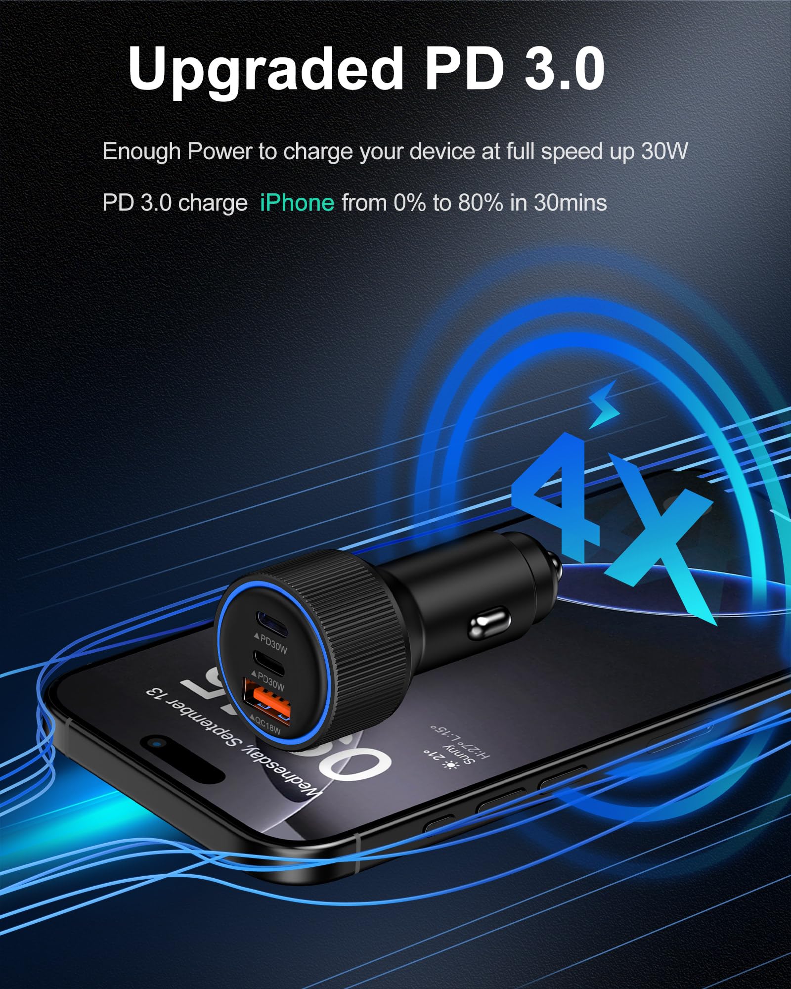 78W Fast USB C Car Cigarette Lighter Adapter for iPhone 16Pro Max 16E 16 15Pro 14 13 12 11 XR, 3-Port USB A & USB C Car Phone Charger for Galaxy A16 A15 A14 A56 A55 A34 A26 S25 S24 S23, Pixel 9Pro 8