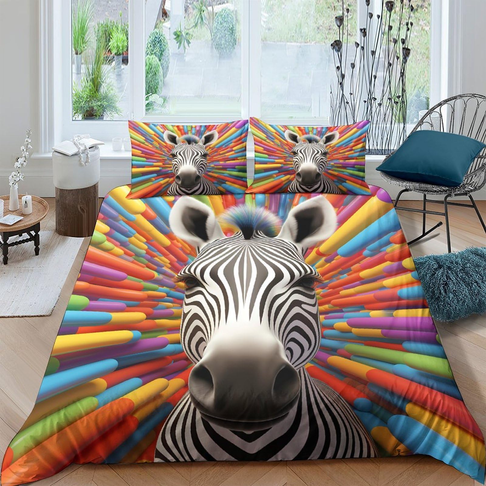 Ctjqhvkz Style-5 3D Printed Colorful Zebra Fitted Sheet Microfiber Soft Breathable Rainbow Stripes Bed Cover For Bedroom Dorm Decor Single（135X200cm）