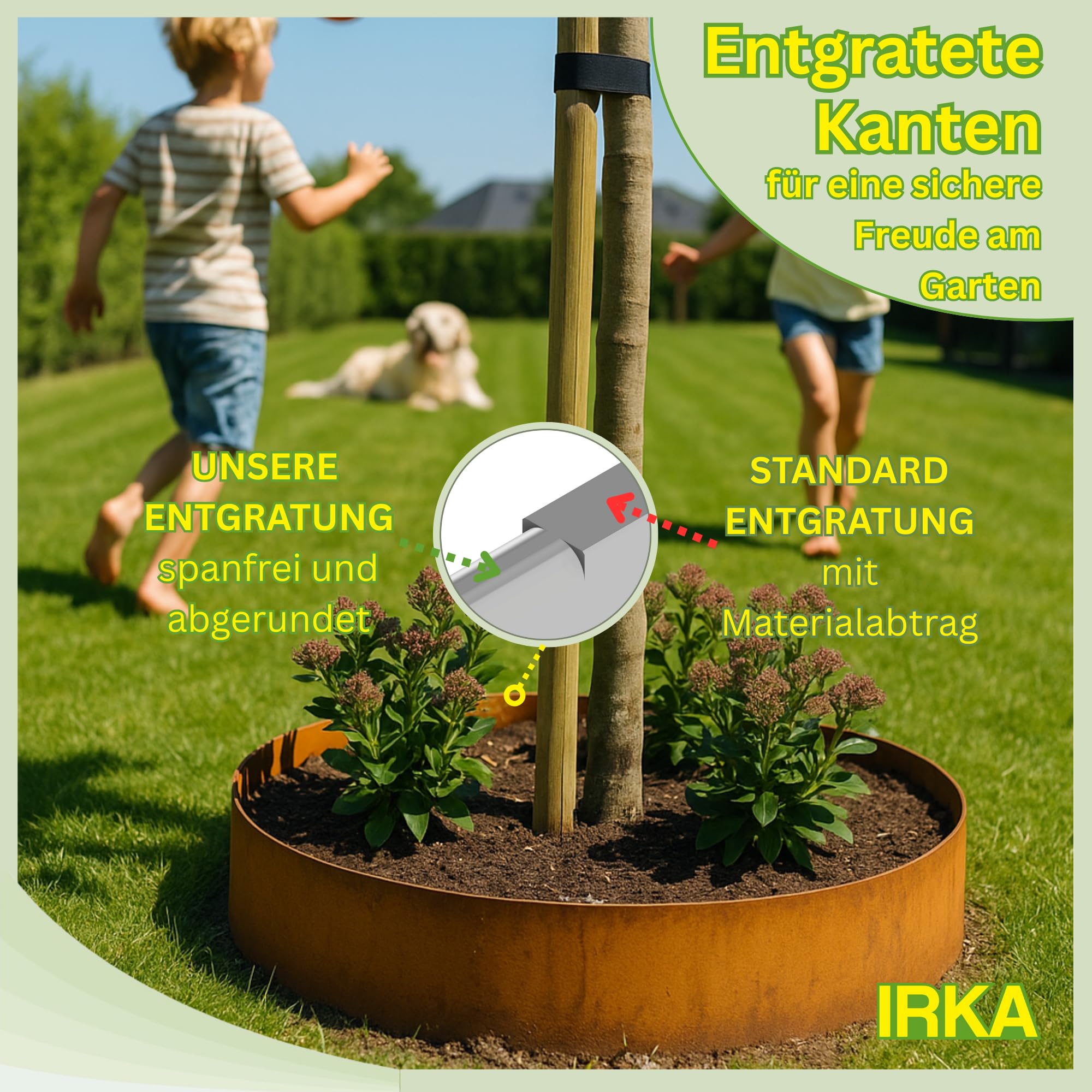 IRKA Rasenkante Cortenstahl L5m H20cm – Flexible Beeteinfassung 1 mm stark Rasenkantenband für Garten Beetbegrenzung Beetumrandung