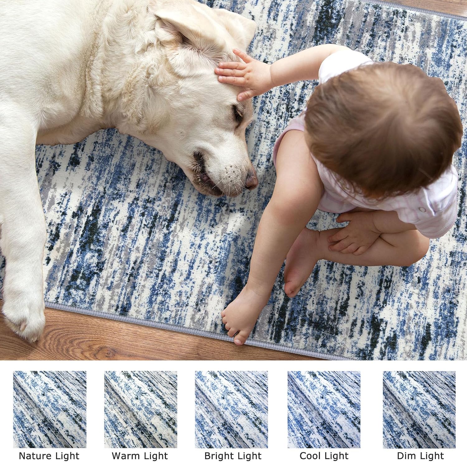 Modern Abstract Entryway Rug Indoor 2x3 Washable Rug Non-Slip Soft Small Area Rug Grey Blue White Kitchen Mats Thin Print Faux Wool Floor Carpet Throw Rugs for Entrance Bedroom Home Decor - Image 3