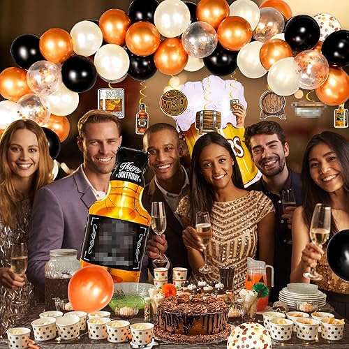 Miniatura 4 de Bluegogo Decoraciones de fiesta de whisky para hombres, kit de 82 piezas envejecidas a la perfección con globos de aluminio, telón de fondo,