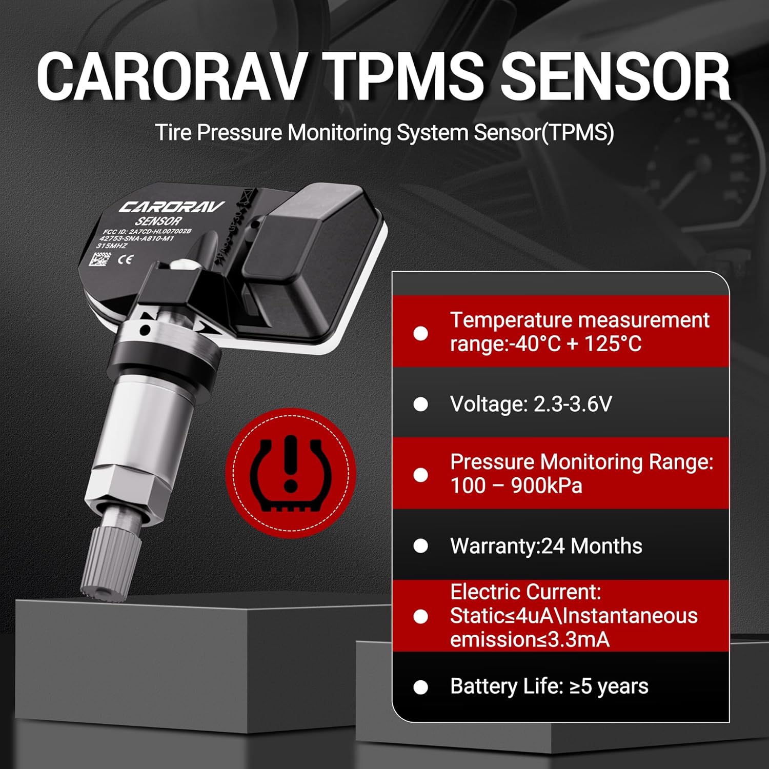 4-Pack Tire Pressure Monitoring System Sensor TPMS Compatible for Honda CR-Z Odyssey Fit Insight Civic, 08-11 Acura CSX Replaces 42753-SNA-A810-M1 42753SNAA81 42753TR3A81 315Mhz