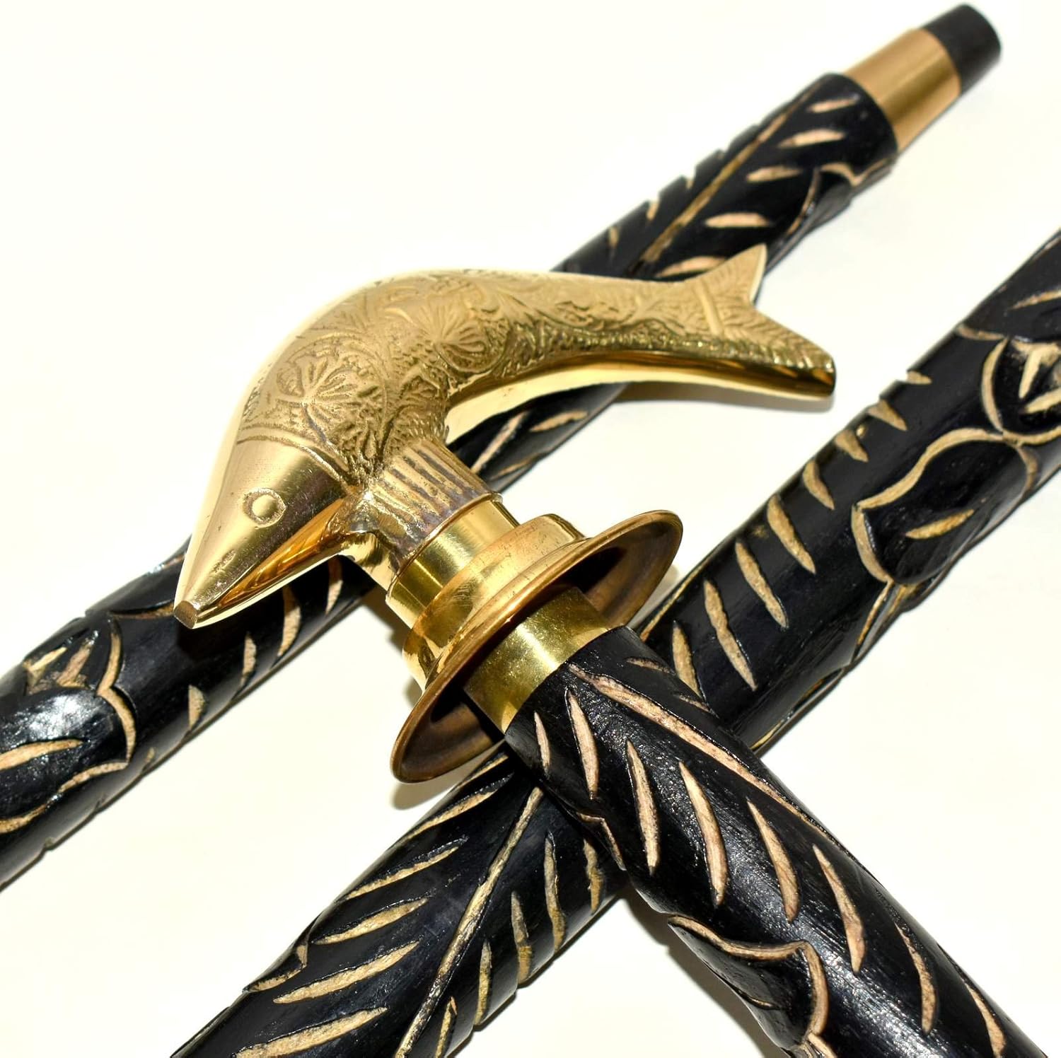 Wooden Walking Stick Brass Antique Coper Fish Handle for Walking Stick