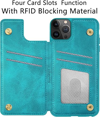 Miniatura 6 de SUANPOT Funda tipo cartera para iPhone 14 Pro Max de 6.7 pulgadas con bloqueo RFID, tarjetero y tarjetero de piel sintética, funda protectora para