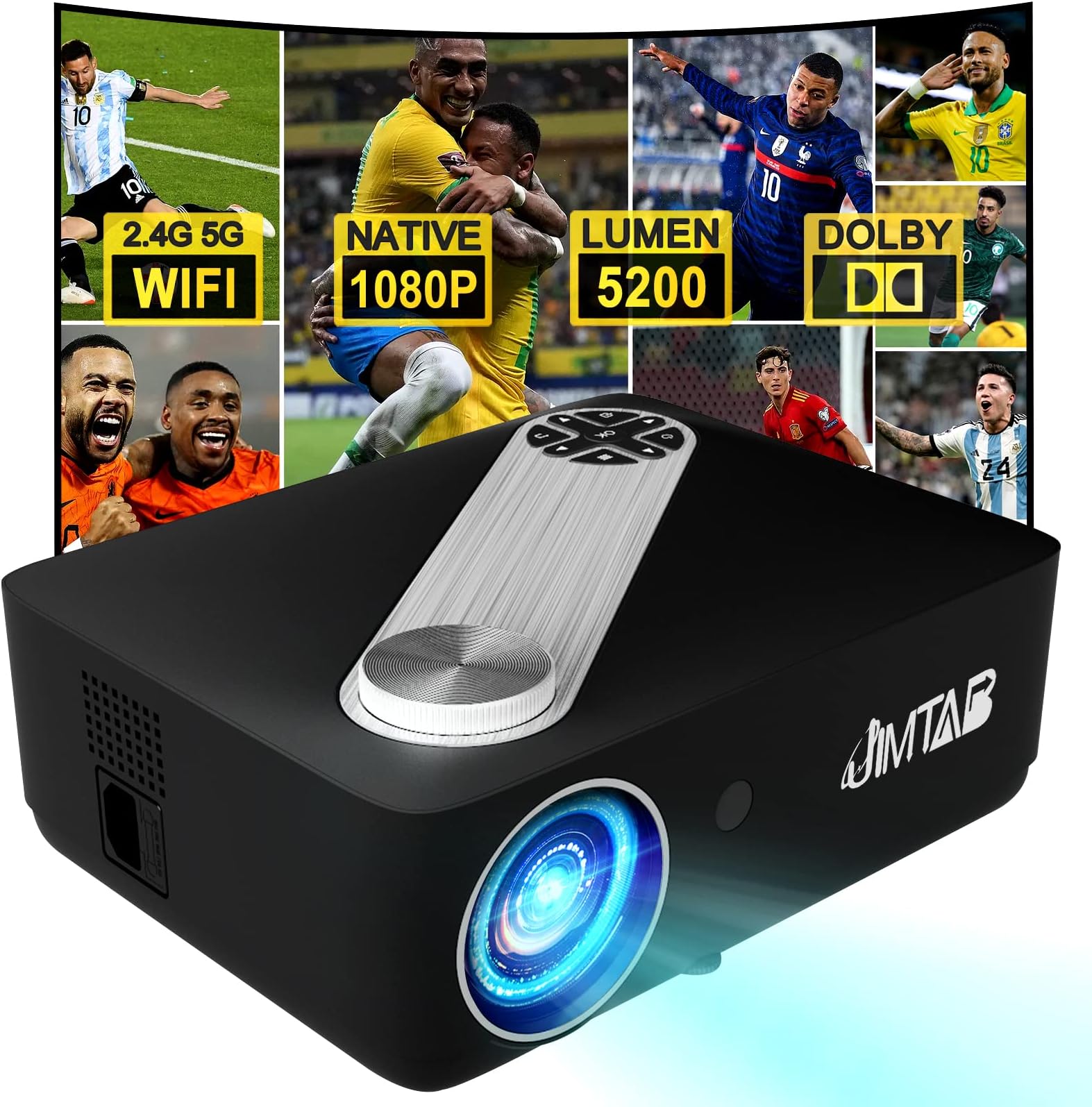 JIMTABM22 Native 1080P WiFi Video Projector,Short Throw Screen Mirroring 2.4G 5G Projector Support AV,USB,HDMI,TF Compatible with Xbox,Laptop,iPhone and Android (Graphite)