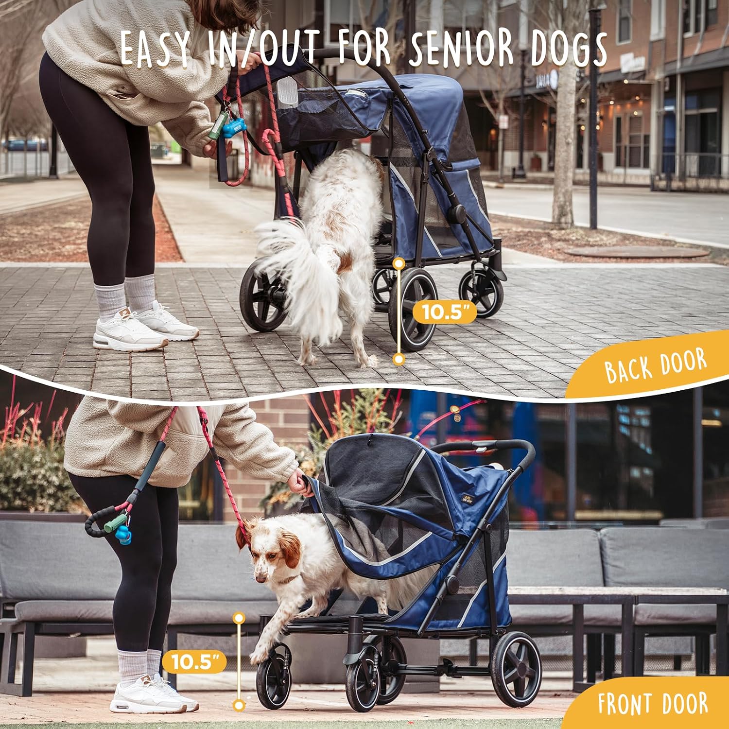 CANINE CANYON All-Terrain Pet Stroller for Large & Medium Dogs | Easy fold, 130 lbs capacity for 2 dogs. Dual entry, 1-foot brake, sunroof & breathable windows for outdoor adventures, Blue