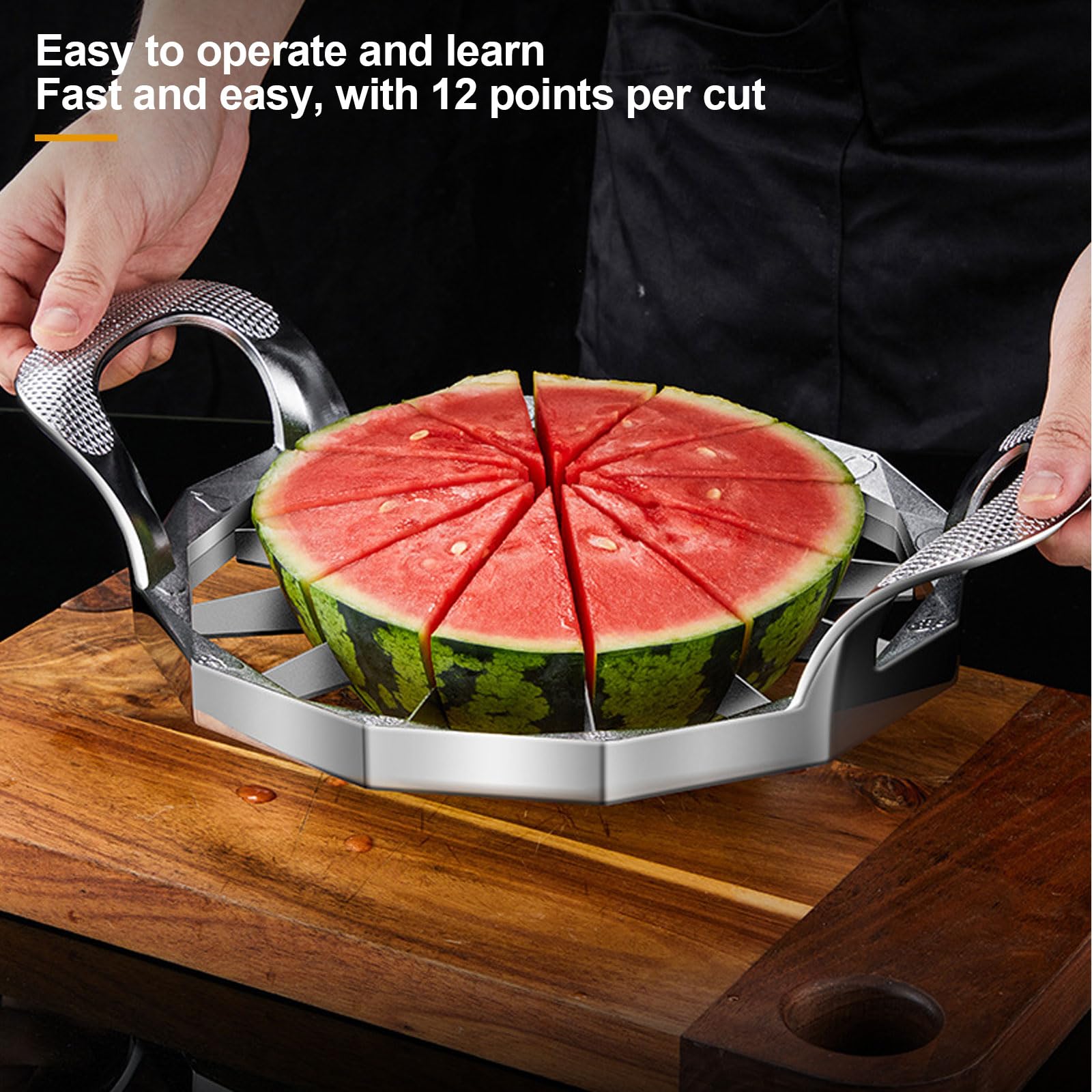 Obstschneider aus Edelstahl, 12 Klingen, rutschfester Griff, robuster Wassermelonen-Ananasschneider für Küche (12 Klingen-G)