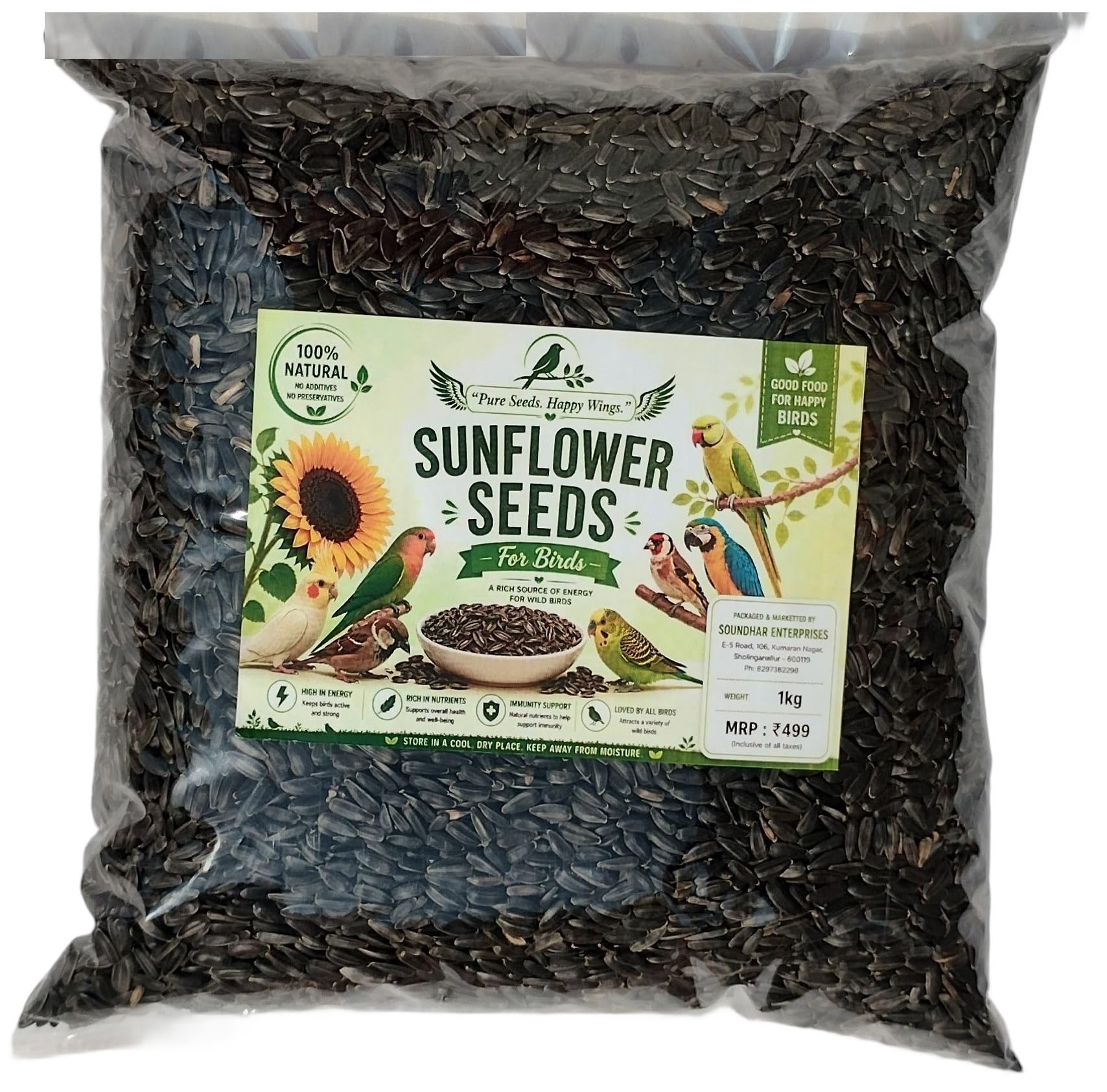 Sunflower Seeds for Birds 1 kg | Natural & Healthy Bird Food for Parrots, Cockatiels & Fancy Birds-image-48