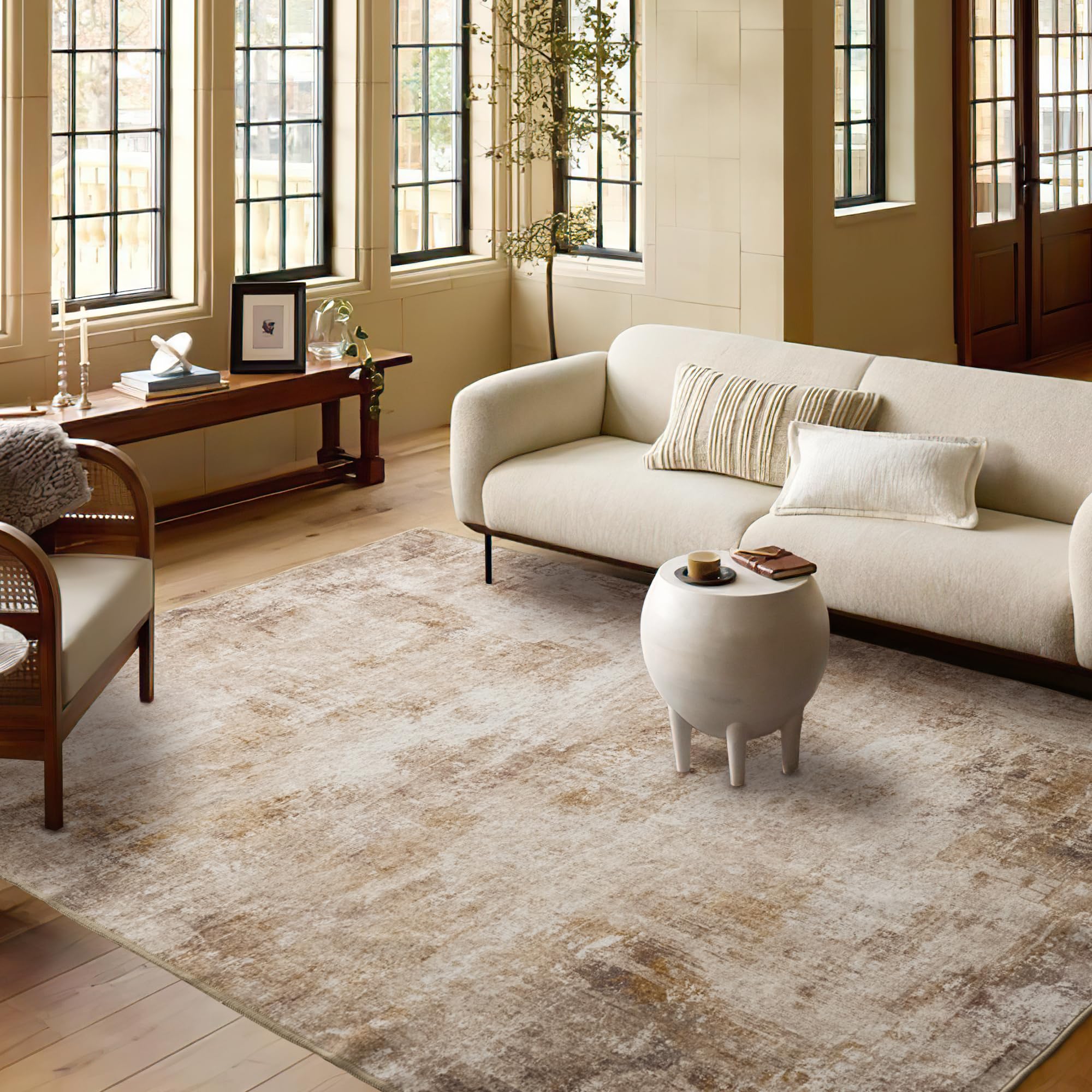 PONY DANCE Alfombras Dormitorio 160x230cm Alfombra Salón Pelo Corto Alfombras Antideslizante y Lavables Alfombra Vintage de Habitacion, Taupe