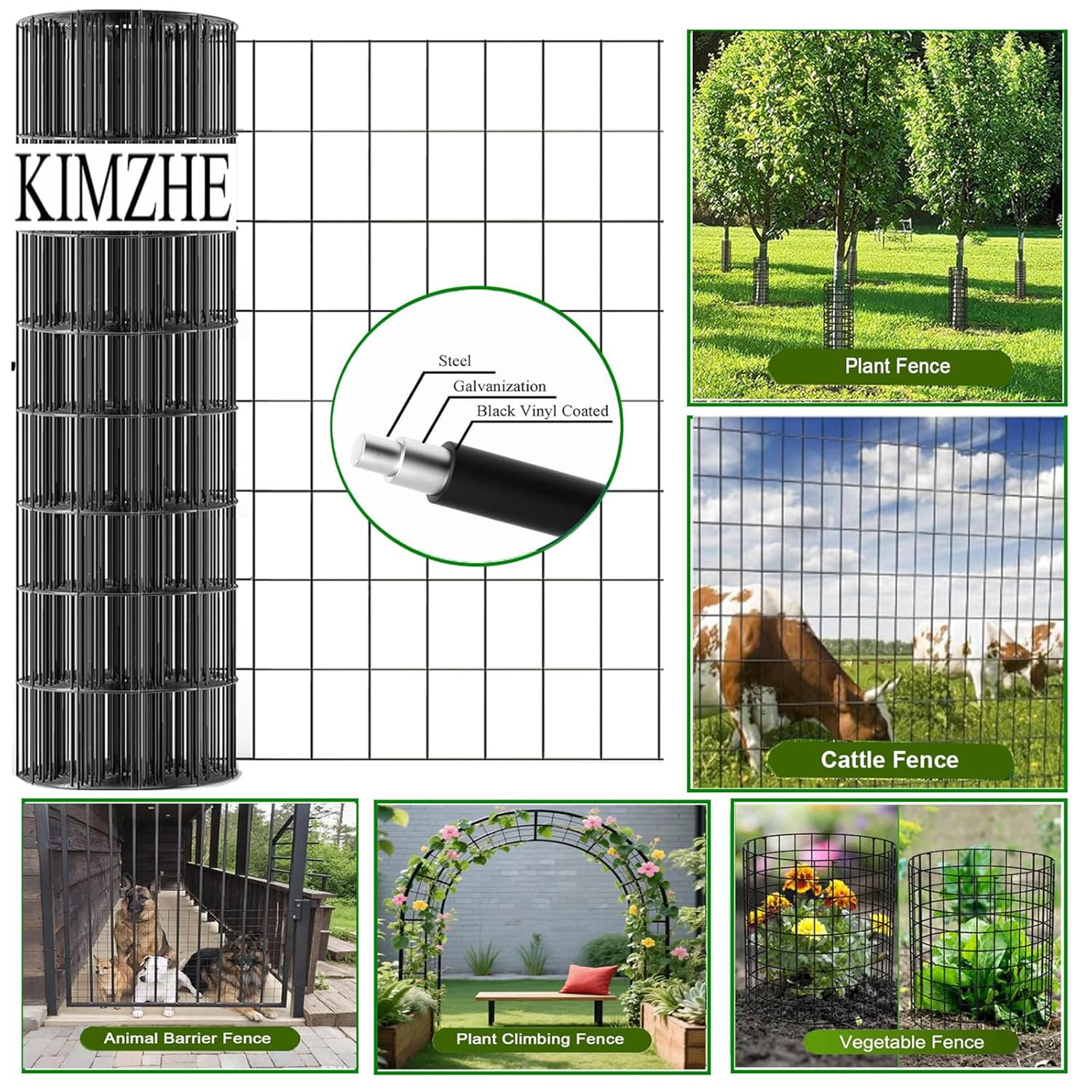 Welded Wire Fence 24inch x 50ft, 2inch x 3inch Black Chicken Wire Fencing, 16Gauge PVC Coated Garden Wire Fence Rolls, Anti-Rust Metal Fencing for Yard Plant Protection Poultry Netting