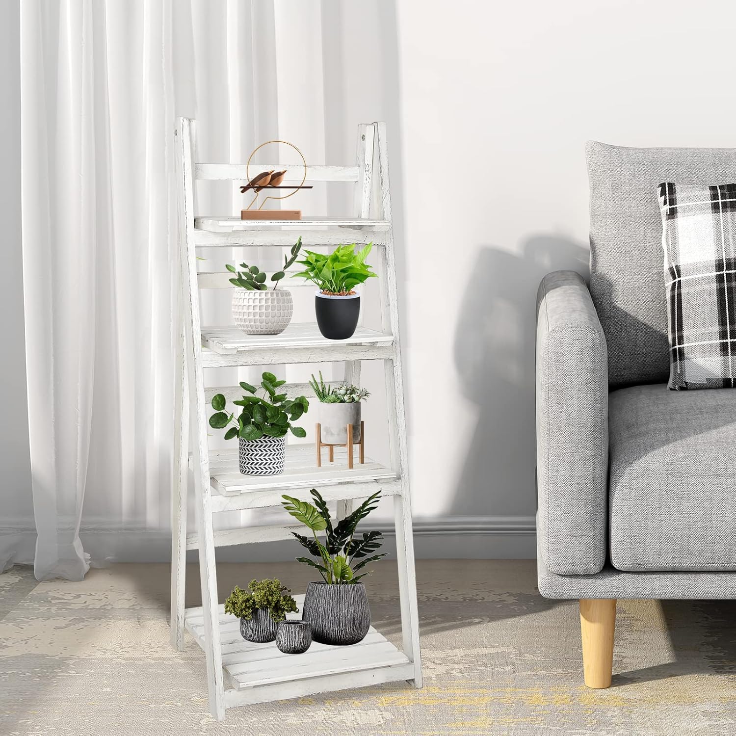 Babion 4 Tier Ladder Shelf,Open Ladder Bookshelf Wood