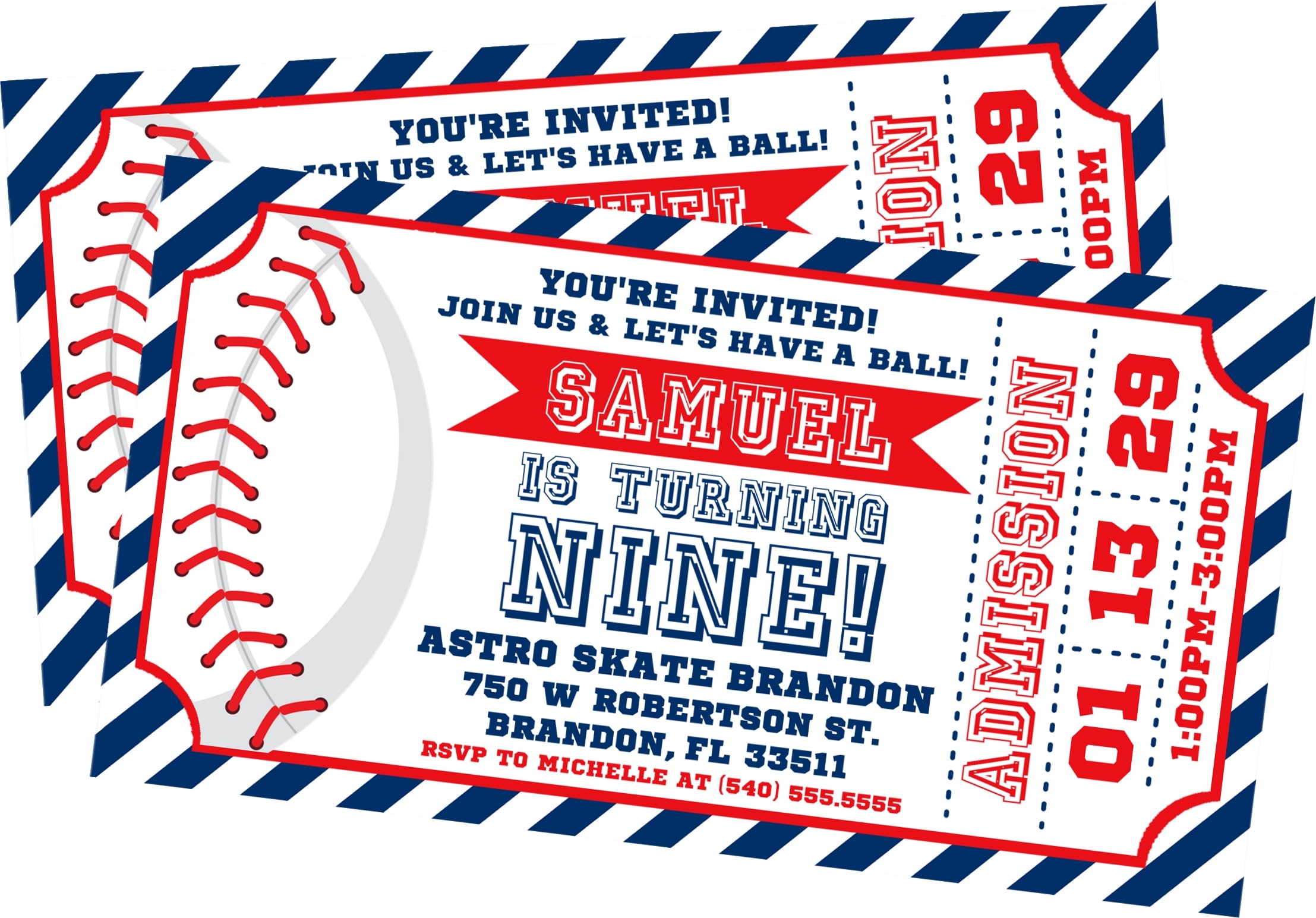 Baseball Birthday Invitations, Baseball Party Invites with Envelopes (Baseball)