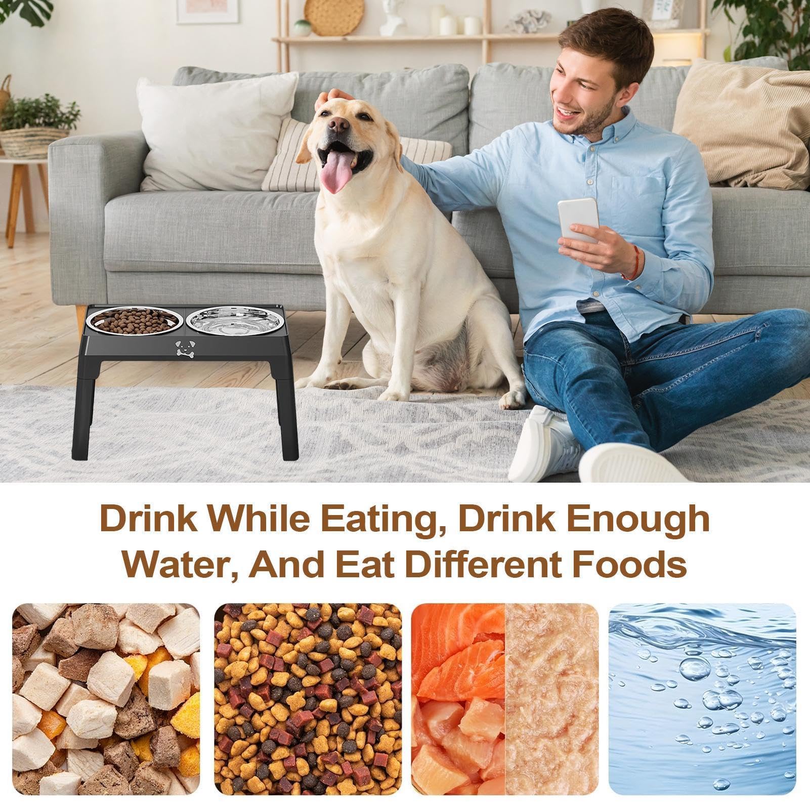 Comederos Elevados De Comida Para Perros Plato Antideslizante 5 Alturas | Cuencos De Acero Inoxidable Para Perros Con Soporte Para Razas Pequeñas A Grandes, Gatos, Cachorros, Interior