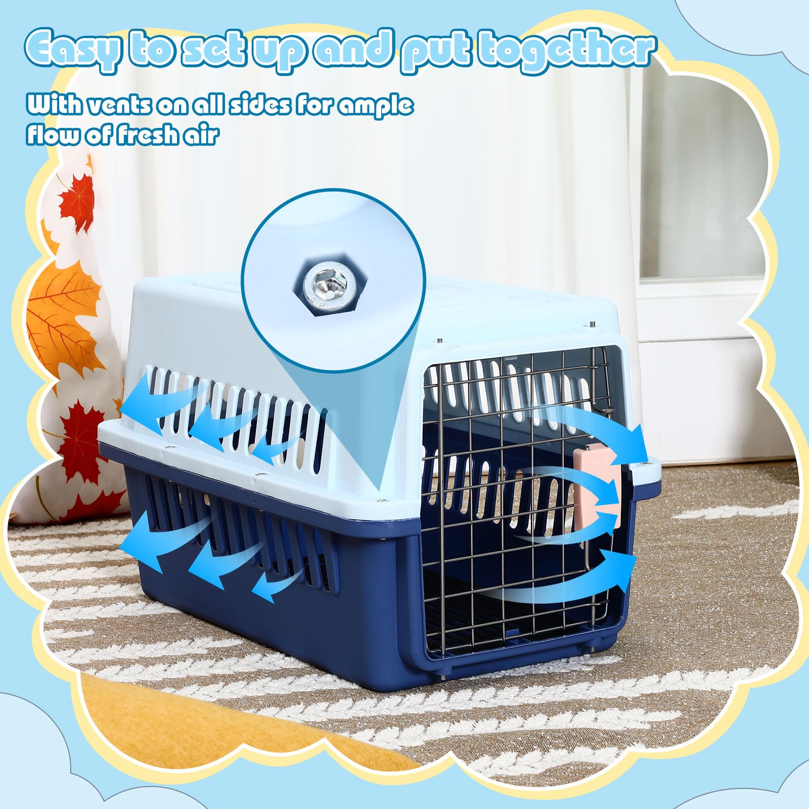 2 Sets 19" Travel Pet Carrier for Small Dogs and Cats Hard-Sided Plastic Dog Crate Cat Kennel with Wire Door, Ventilation and Security Lock Portable Pet Carrier for Car Airline Travel, Up to 13lbs - image 6