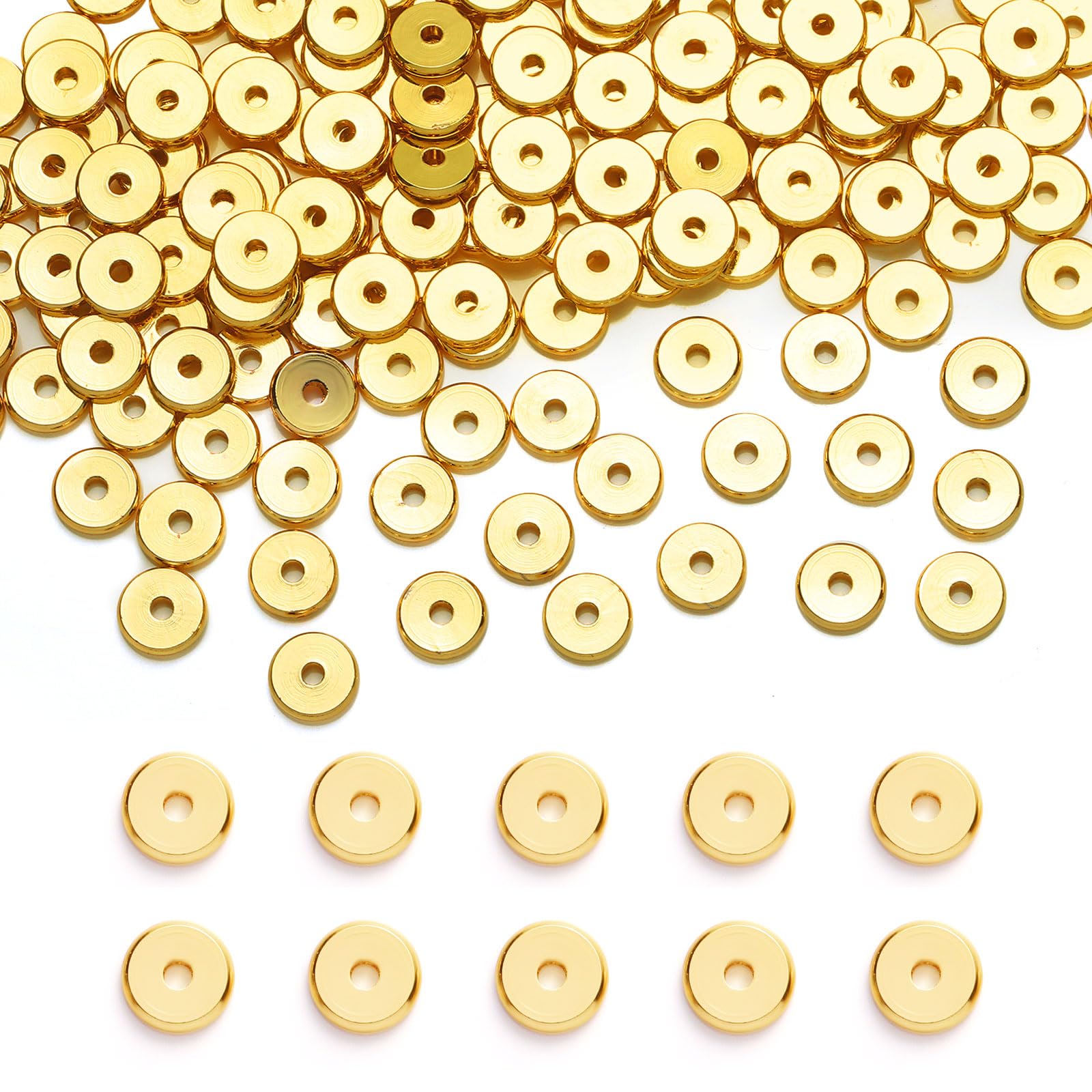 TMMATE 200pcs 18K Gold Plated Brass Flat Disc Spacer Beads for DIY Bracelet, Necklace Jewelry Making (Gold-4mm)