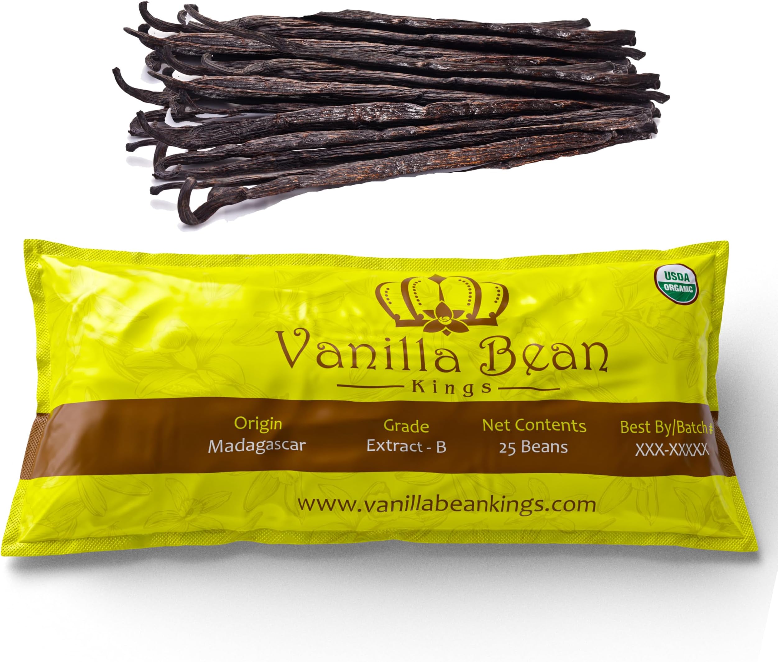 25 Organic Madagascar Vanilla Beans - Whole Extract Grade B Pods for Baking, Homemade Extract, Brewing, Coffee, Cooking