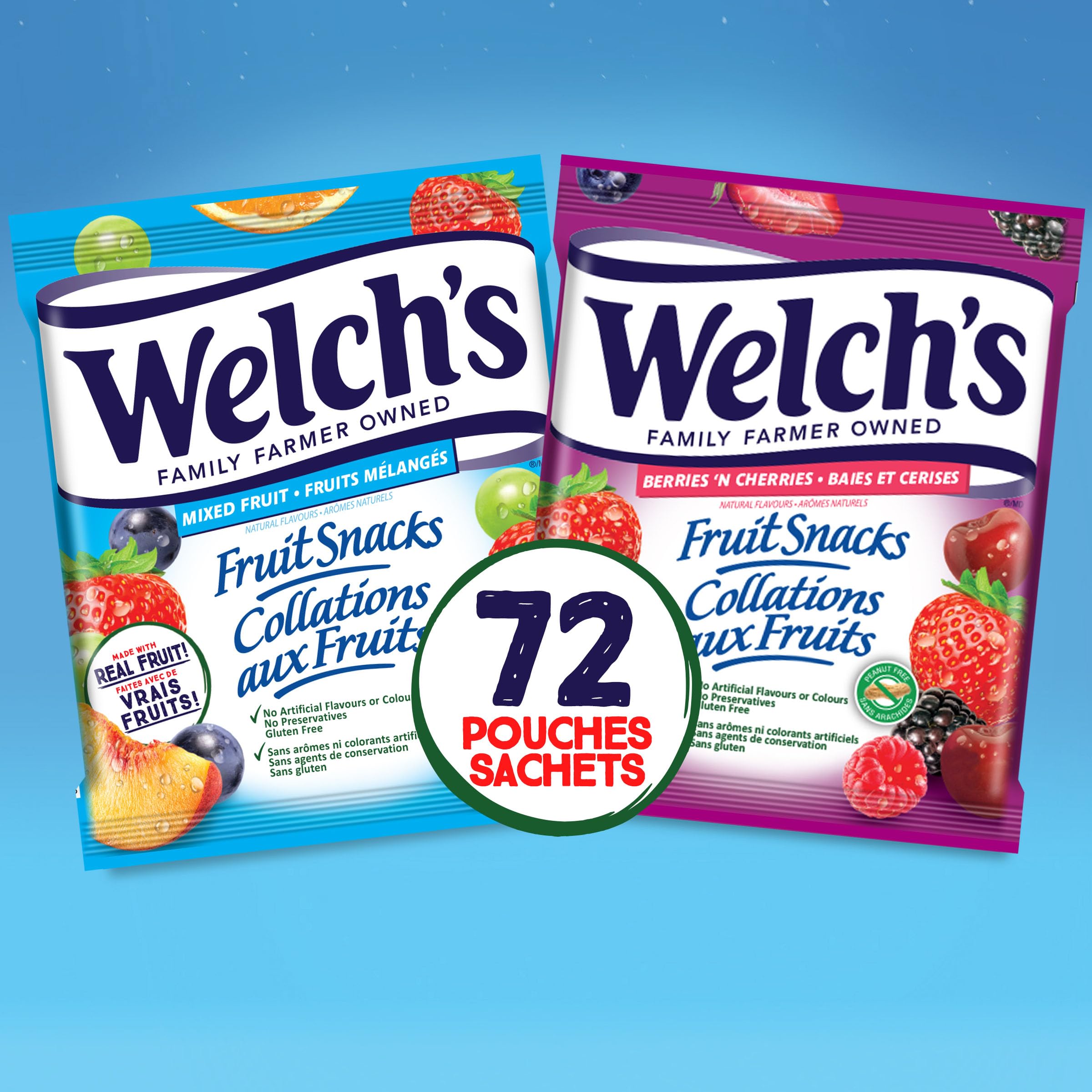 Welch's Fruit Snacks, Mixed Fruit & Berries 'N Cherries, Bulk Pack, Gluten Free, Individual Single Serve Bags, 22g (Pack of 72) - 3