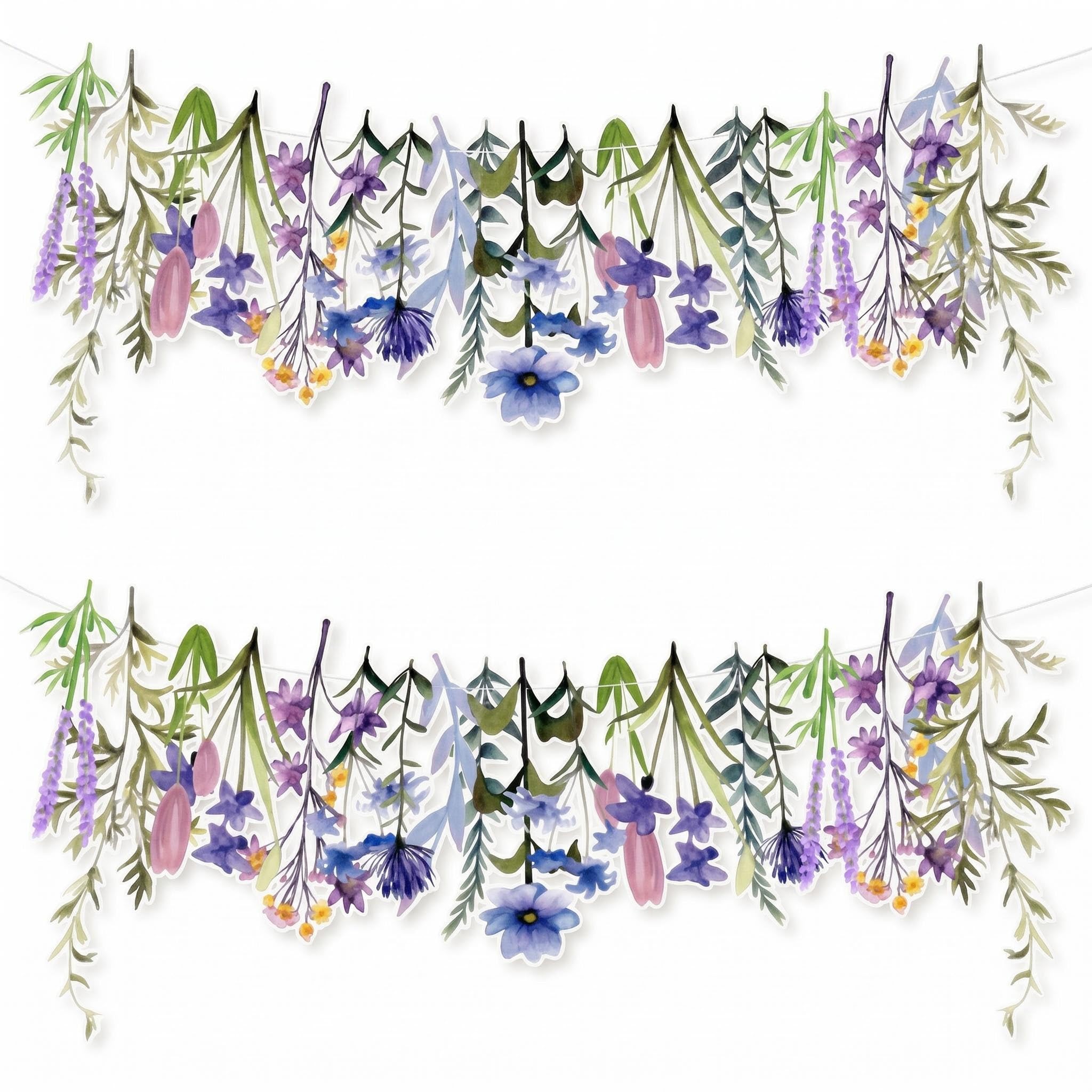 2Pcs Wildflower Banner Bunting, 3M Length Rope Flower Garland Decoration for Garden Party Decorations, Woodland Theme Wedding, Baby Shower, Birthday, Tea Party Supplies (Multicolor)