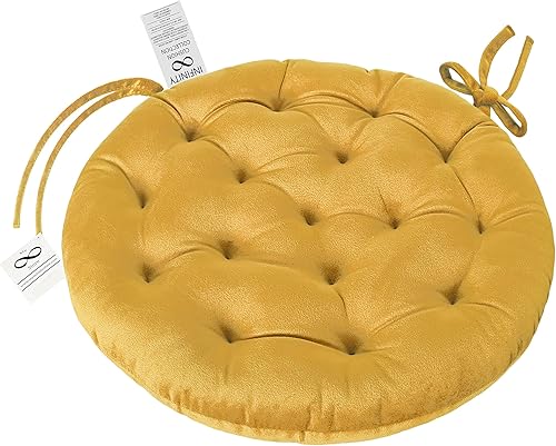 My Infinity Store Collection - Cojín redondo de felpa copetuda de 15 pulgadas para cocina, taburete de bar, comedor, duradero, reversible con lazos