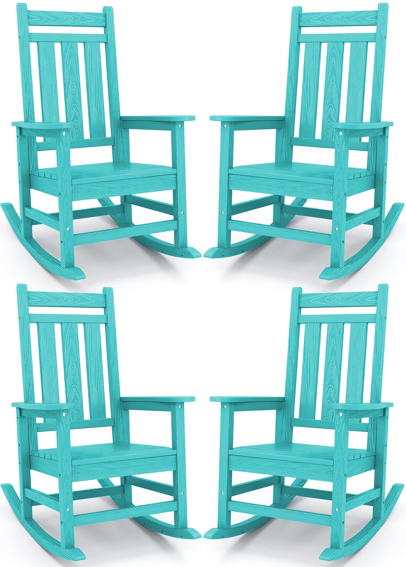 KINGYES Outdoor Rocking Chair Set of 4, All-Weather Patio Rocking Chairs for Porch, HDPE Rocking Outdoor Chairs with High Back for Adult, Heavy Duty Outdoor Patio Rockers for Garden, Lawn, Aruba