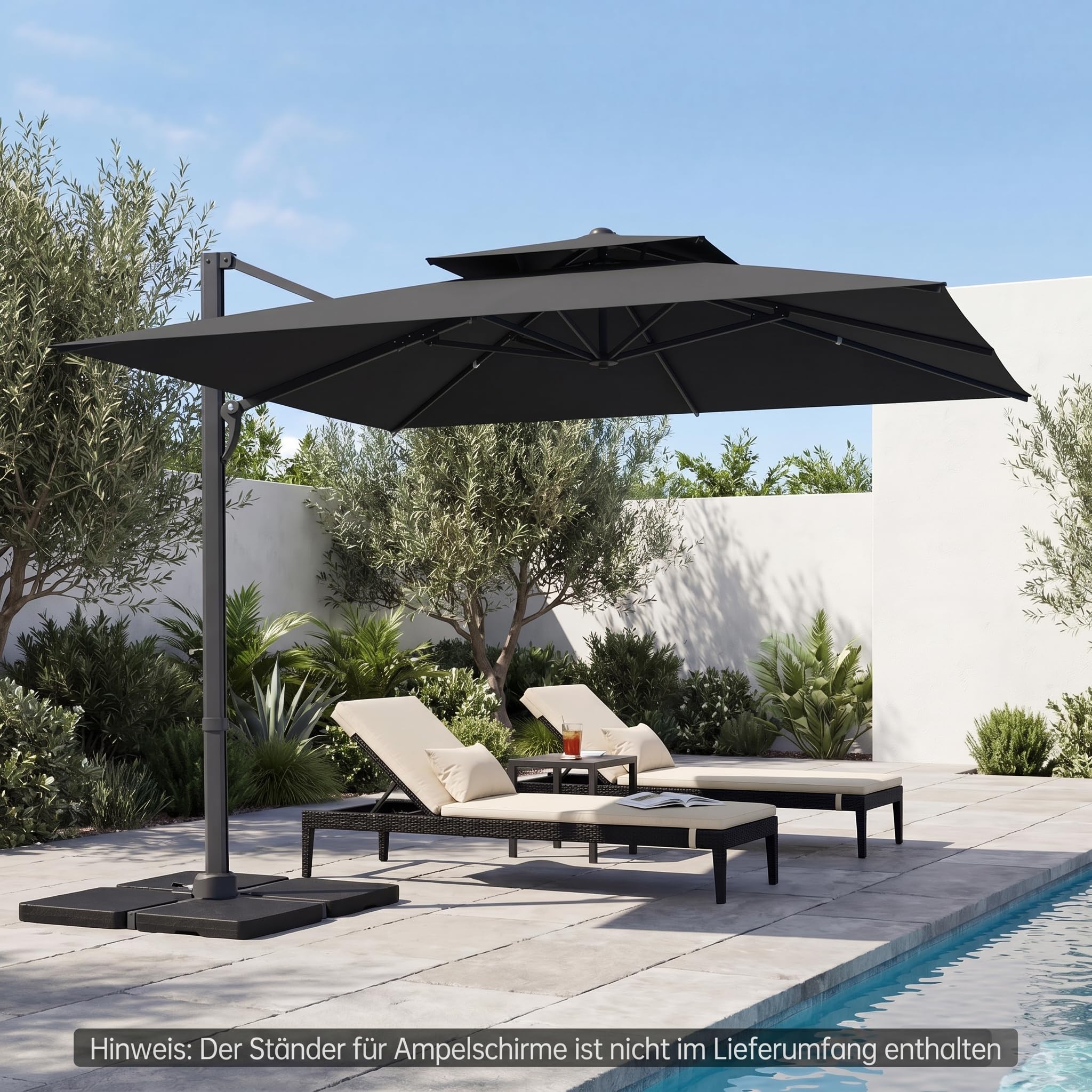 COSTWAY Sonnenschirm mit Doppeldach, 300 x 300 cm, Alu Ampelschirm mit Kurbel, 360° drehbar, quadratischer Gartenschirm, Marktschirm, Terrassenschirm für Garten, Terrasse, Pool (Anthrazit)