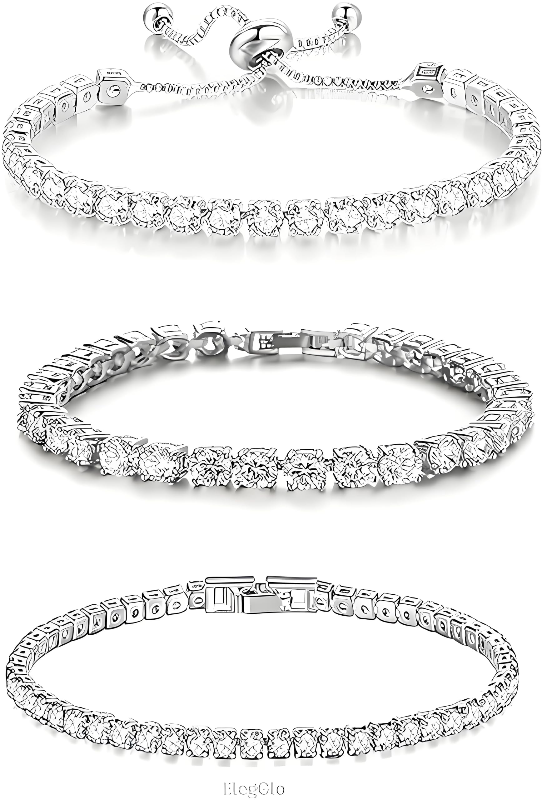 14K Silver Plated Tennis Bracelet Set Cubic Zirconia Classic Adjustable Bracelet Silver Bracelets for Women Birthday Mother's Day Wedding Gift