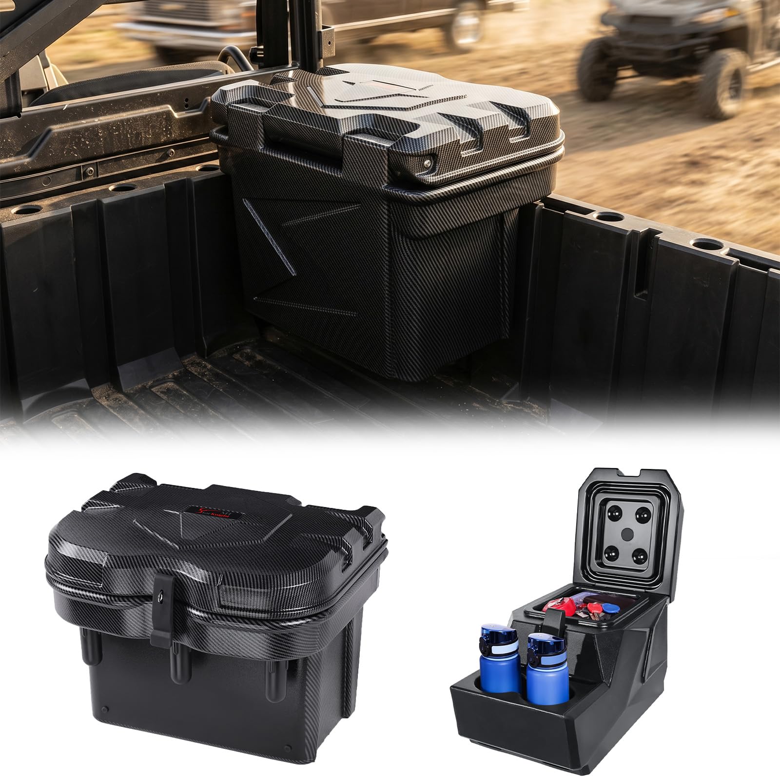 StarknightMT UTV Center Console Armrest Box with Cup Holders and Bed Storage Box Compatible with 2016-2026 Polaris Ranger 500/570/900/1000