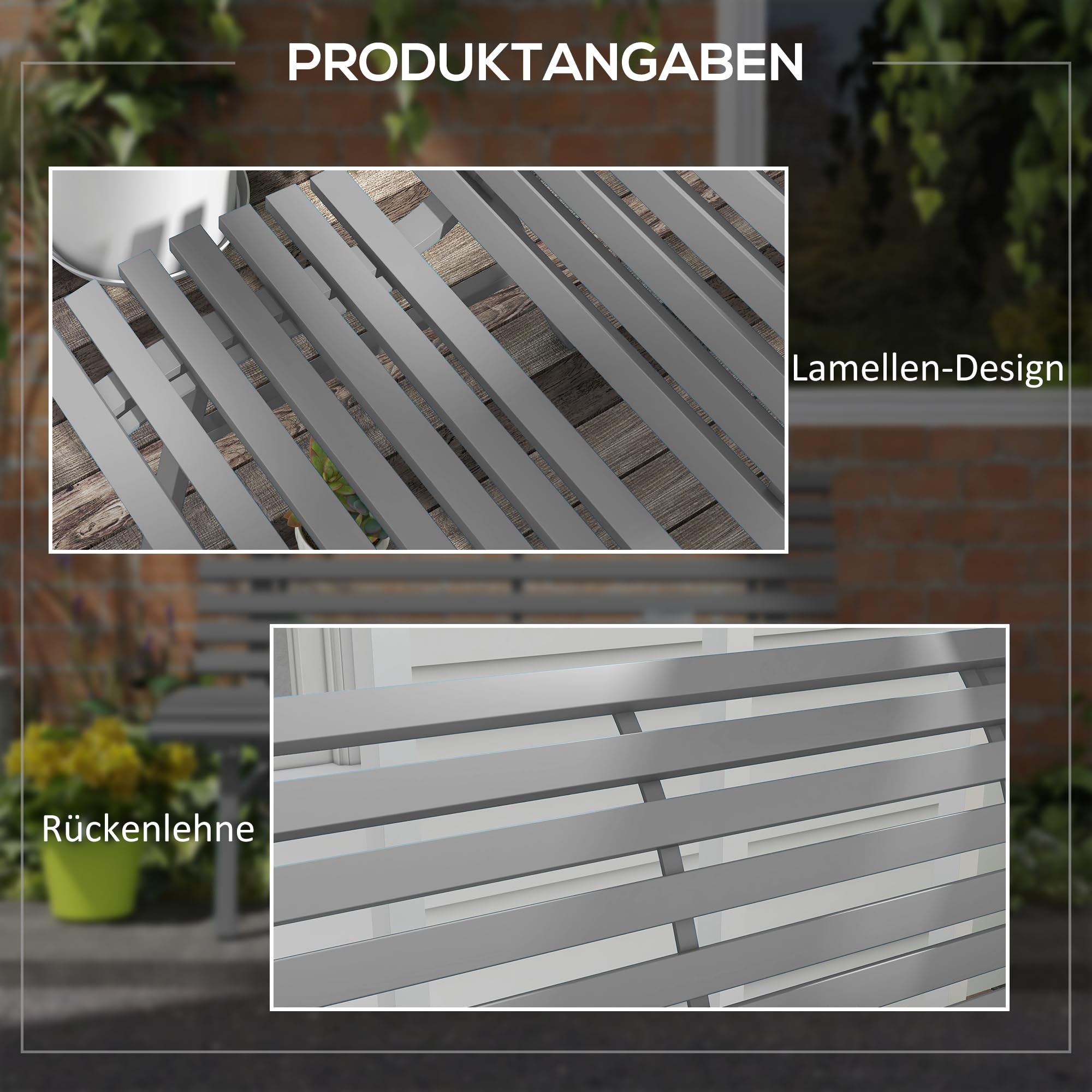 Outsunny 2-Sitzer Gartenbank Alu, wetterfest Sitzbank, UV-Beständig Gartenmöbel mit Lamellen-Design, Parkbank 240kg belastbar, Balkonbank für Balkon Terrasse, Garten, 123x67x79cm, Grau