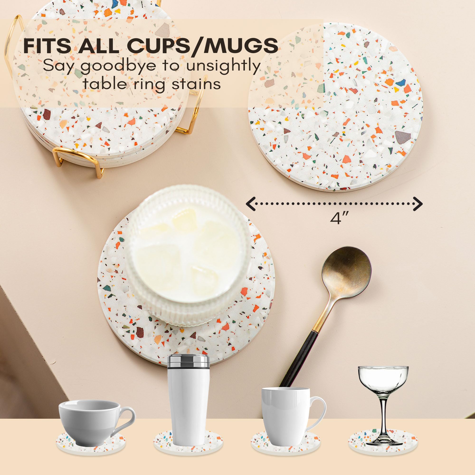 Newk Onderzetters voor drankjes, set van 8 keramische absorberende onderzetters met metalen houder, mandala-onderzetters voor salontafel, geweldige housewarming geschenken