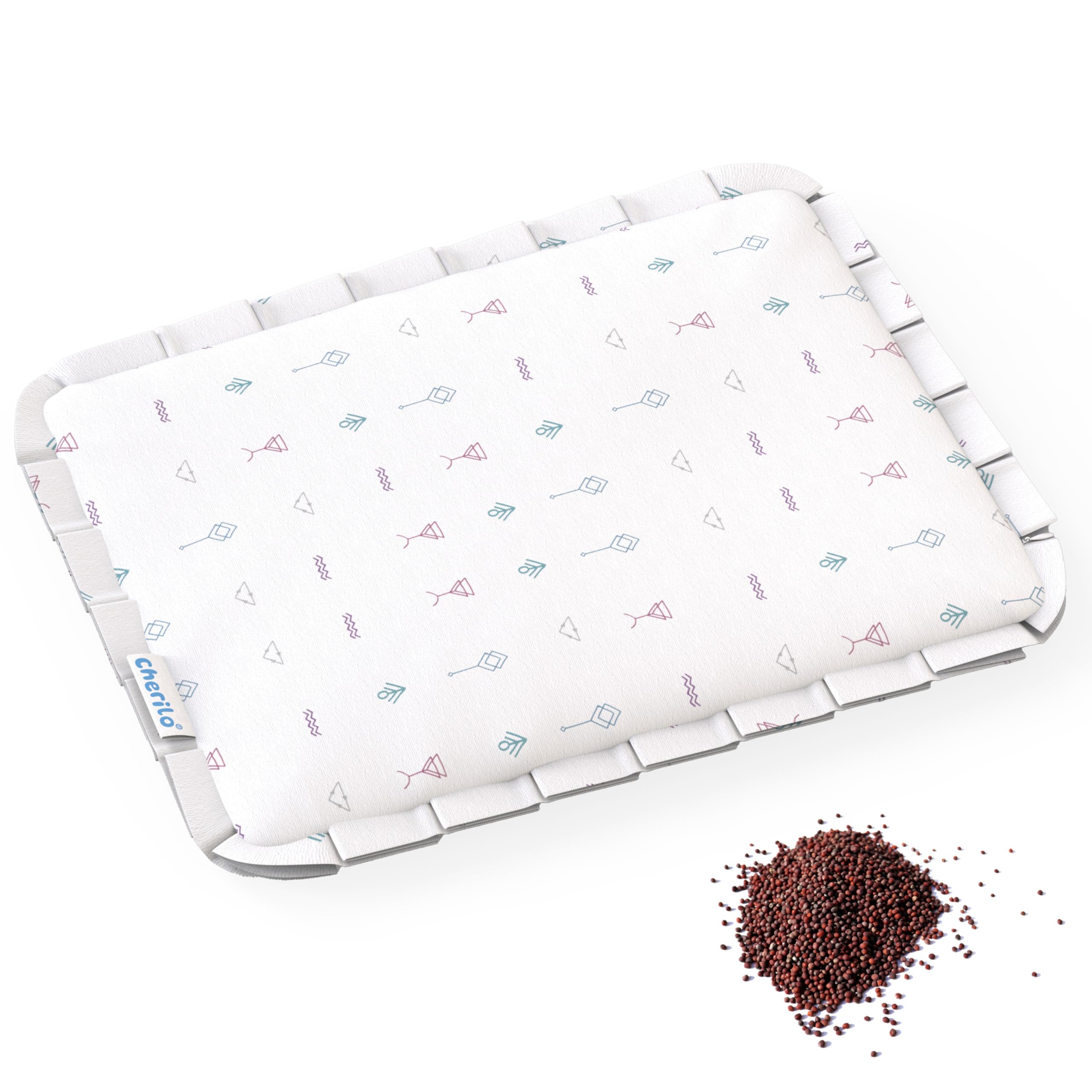 Cherilo Mustard Seed Baby Comfort Cushion | Adjustable Filling | Soft Cotton Cover | 28 x 21.5 x 2 cm – White Abstract Pattern-image-9